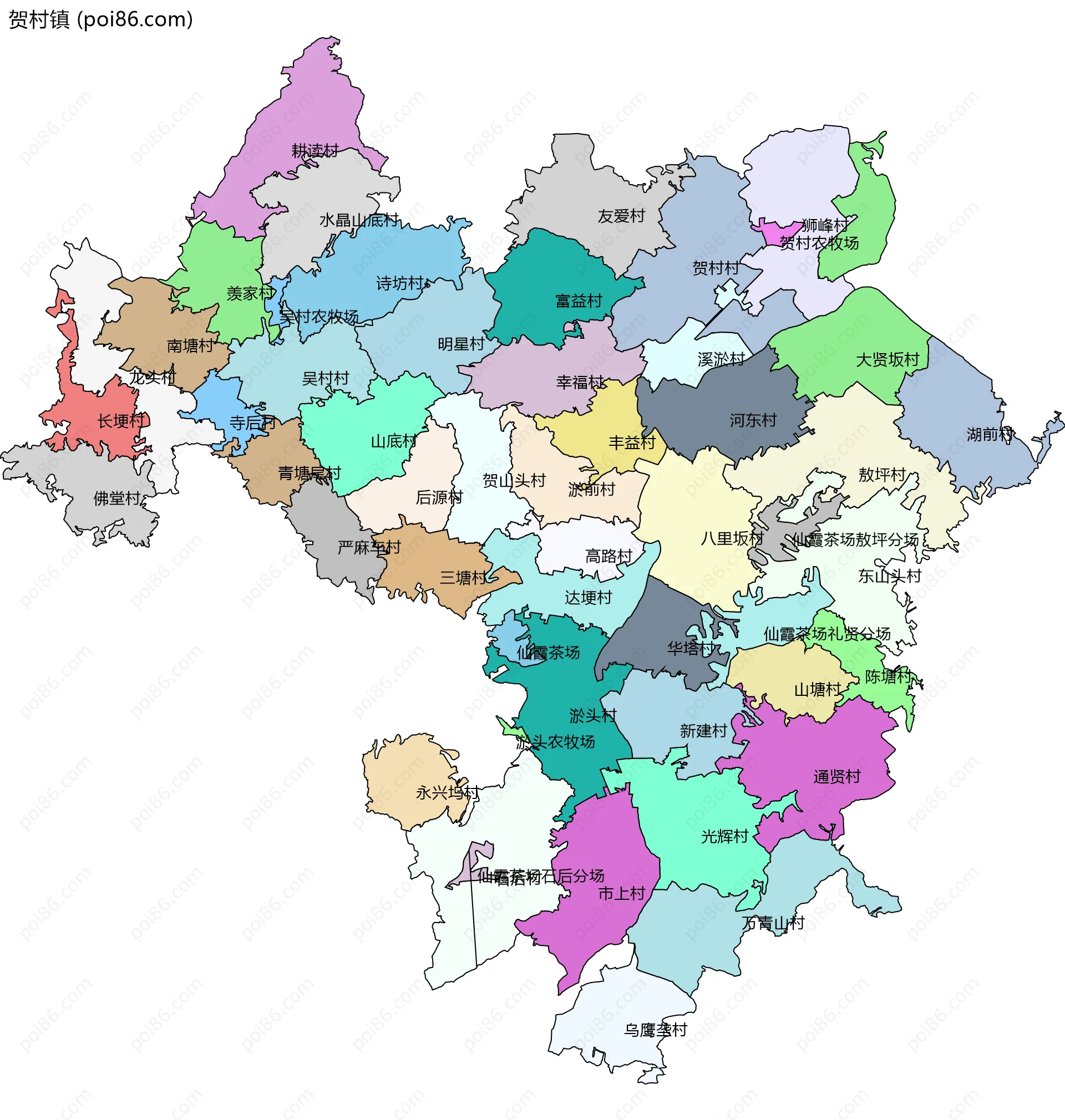 贺村镇边界地图(五级行政区划)