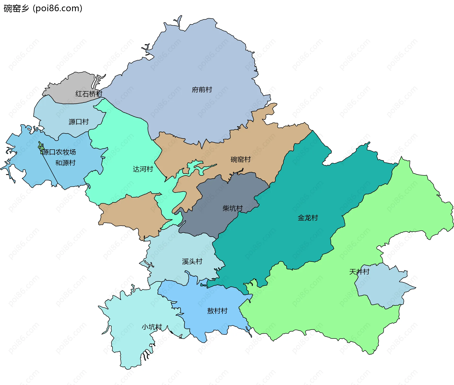 碗窑乡边界地图(五级行政区划)