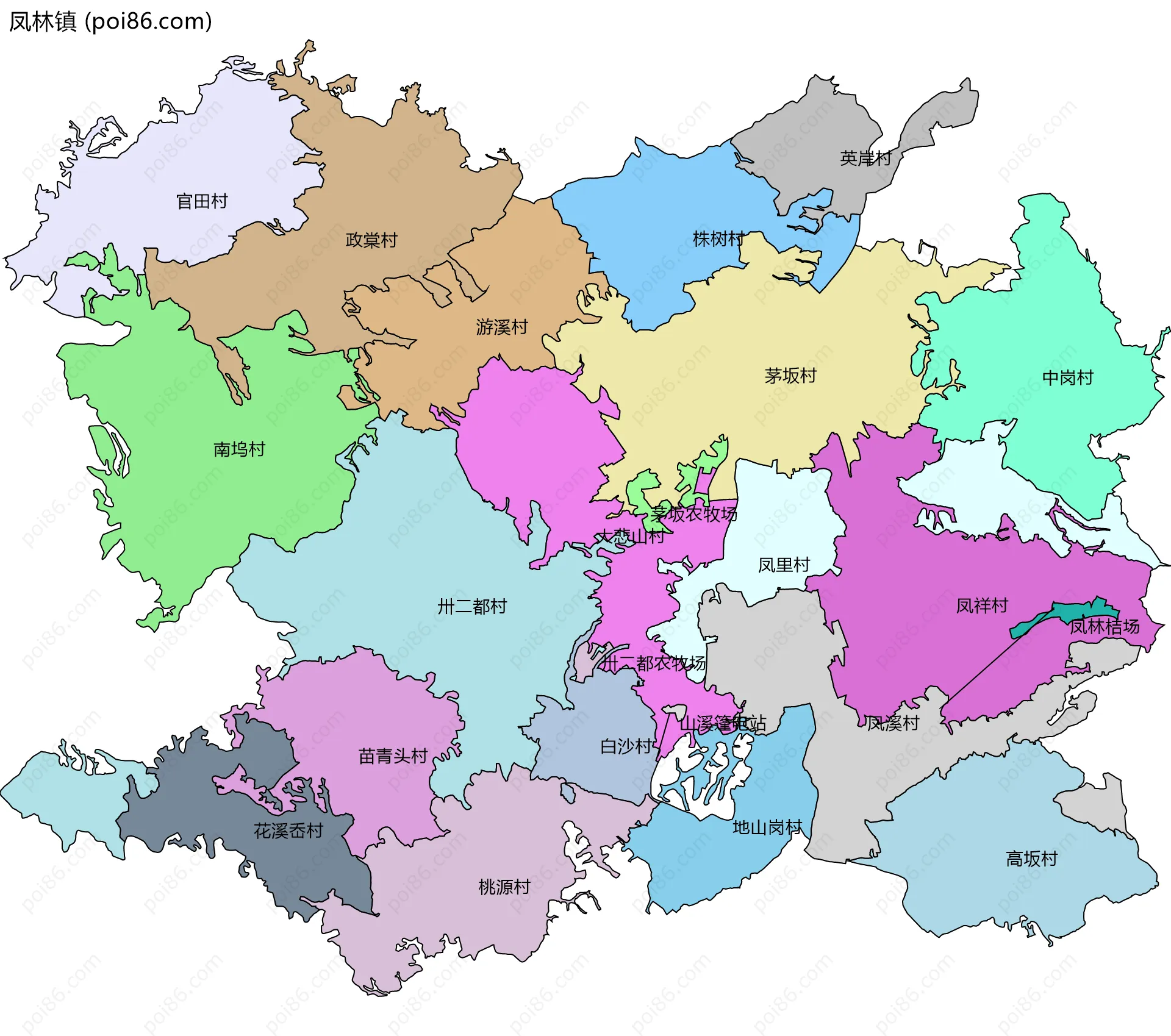 凤林镇边界地图(五级行政区划)