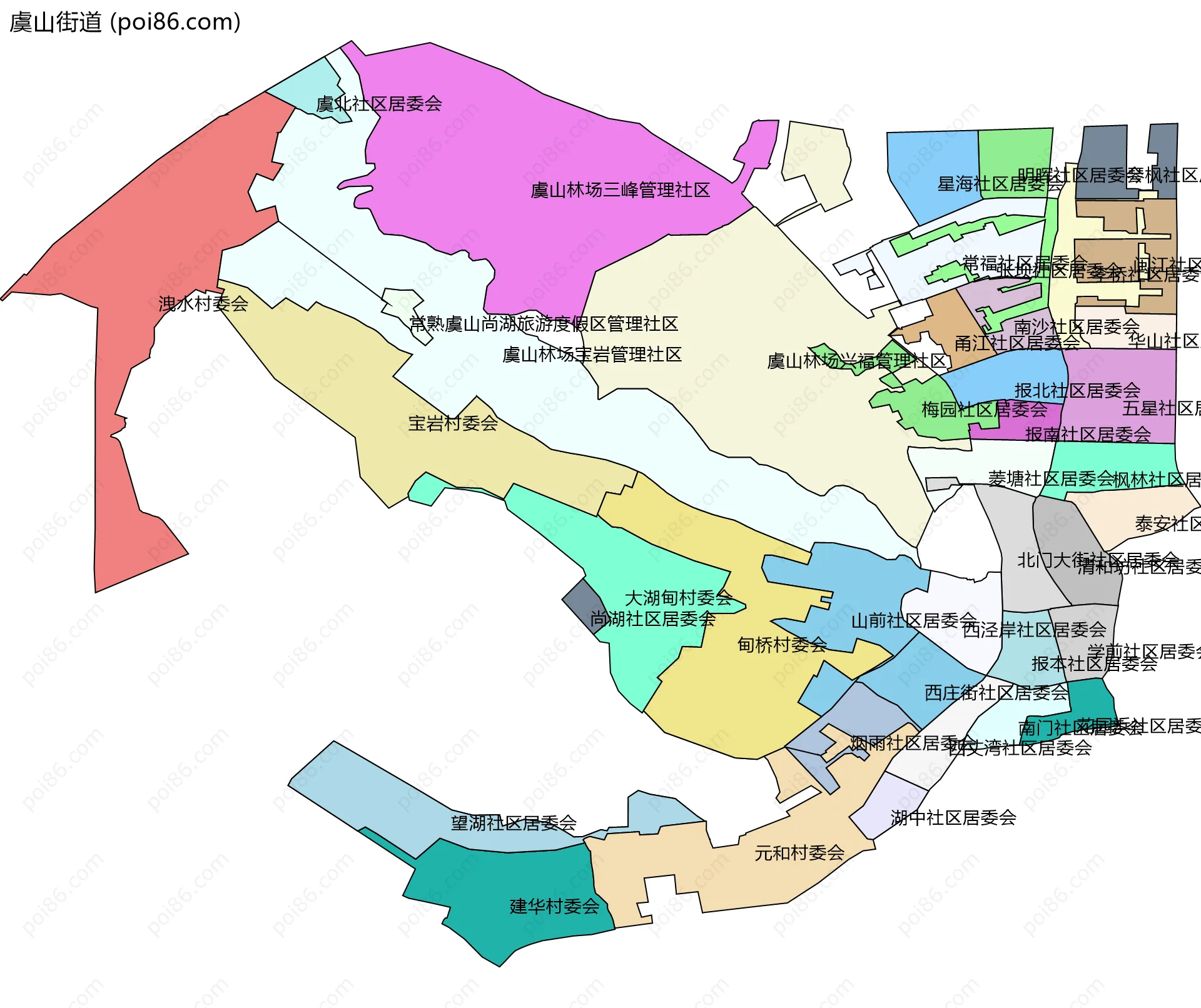 虞山街道边界地图(五级行政区划)