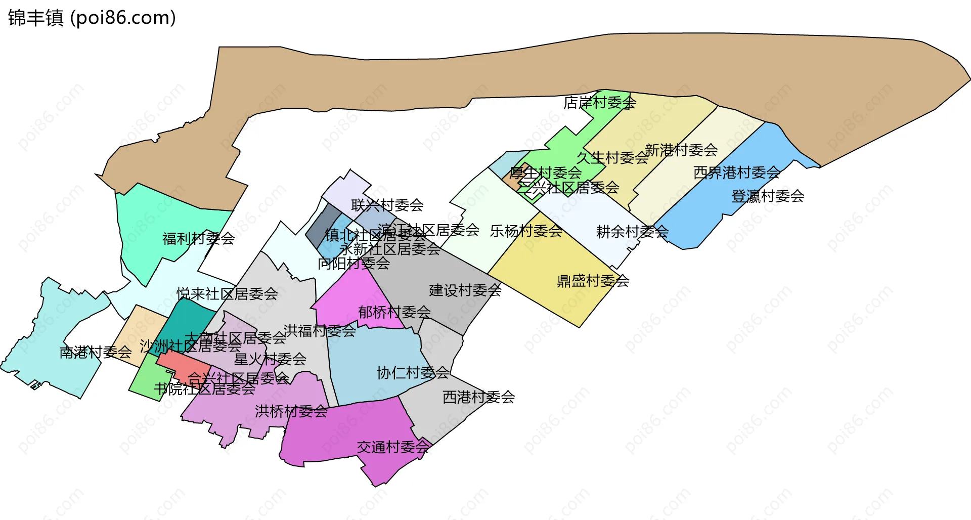 锦丰镇边界地图(五级行政区划)