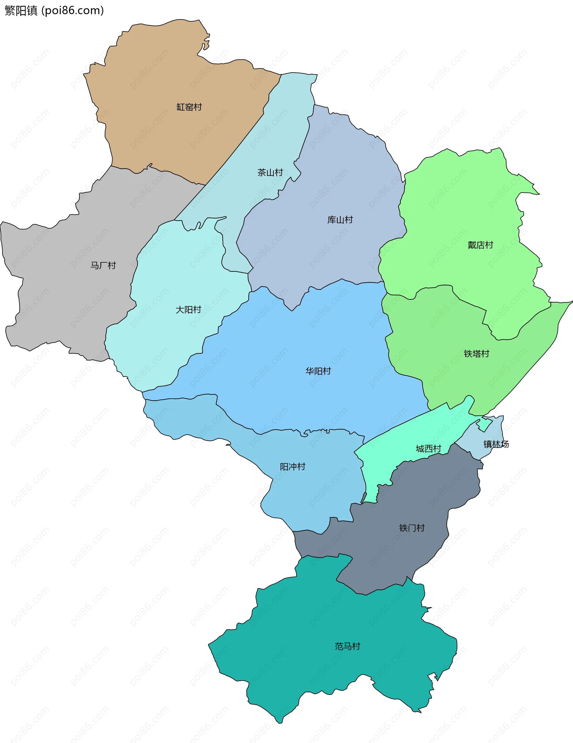 繁阳镇边界地图(五级行政区划)