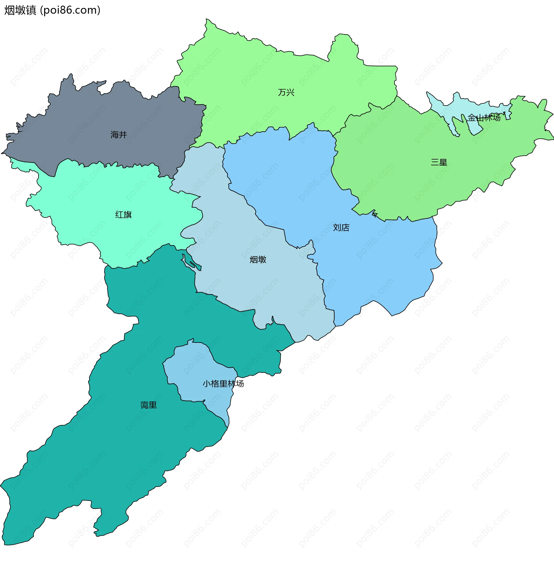 烟墩镇边界地图(五级行政区划)