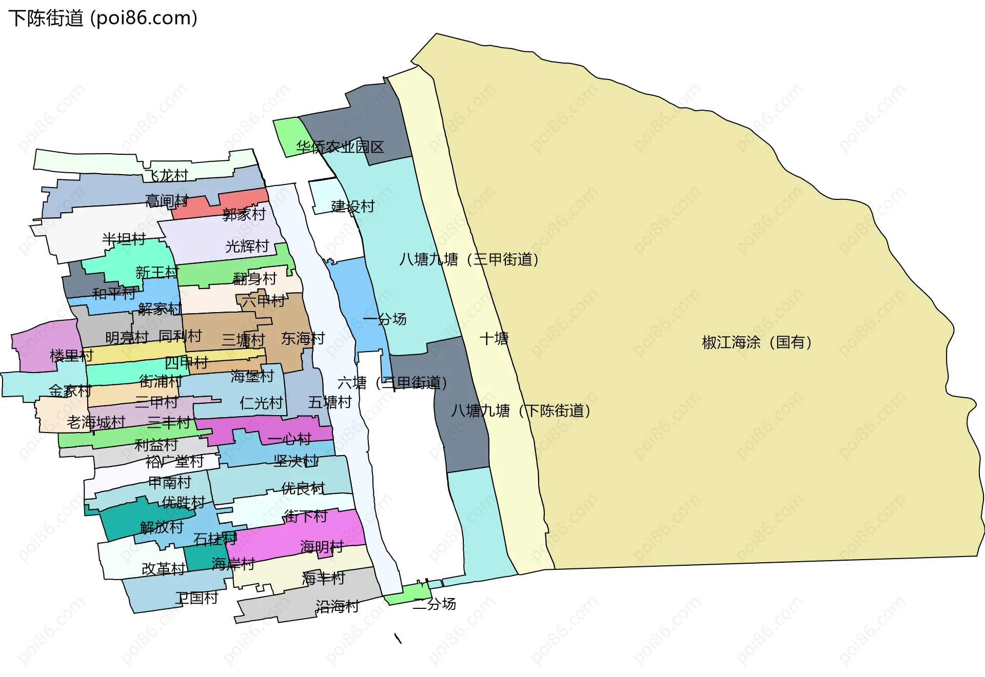 下陈街道边界地图(五级行政区划)