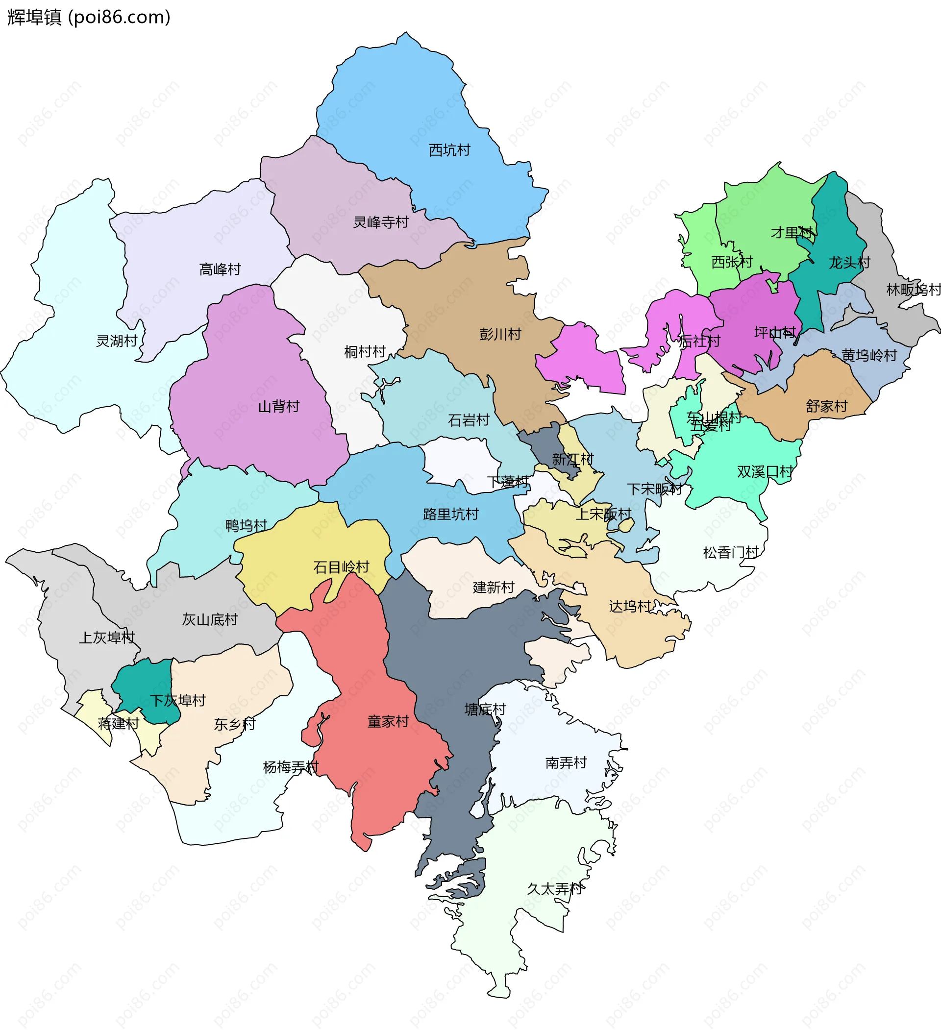 辉埠镇边界地图(五级行政区划)