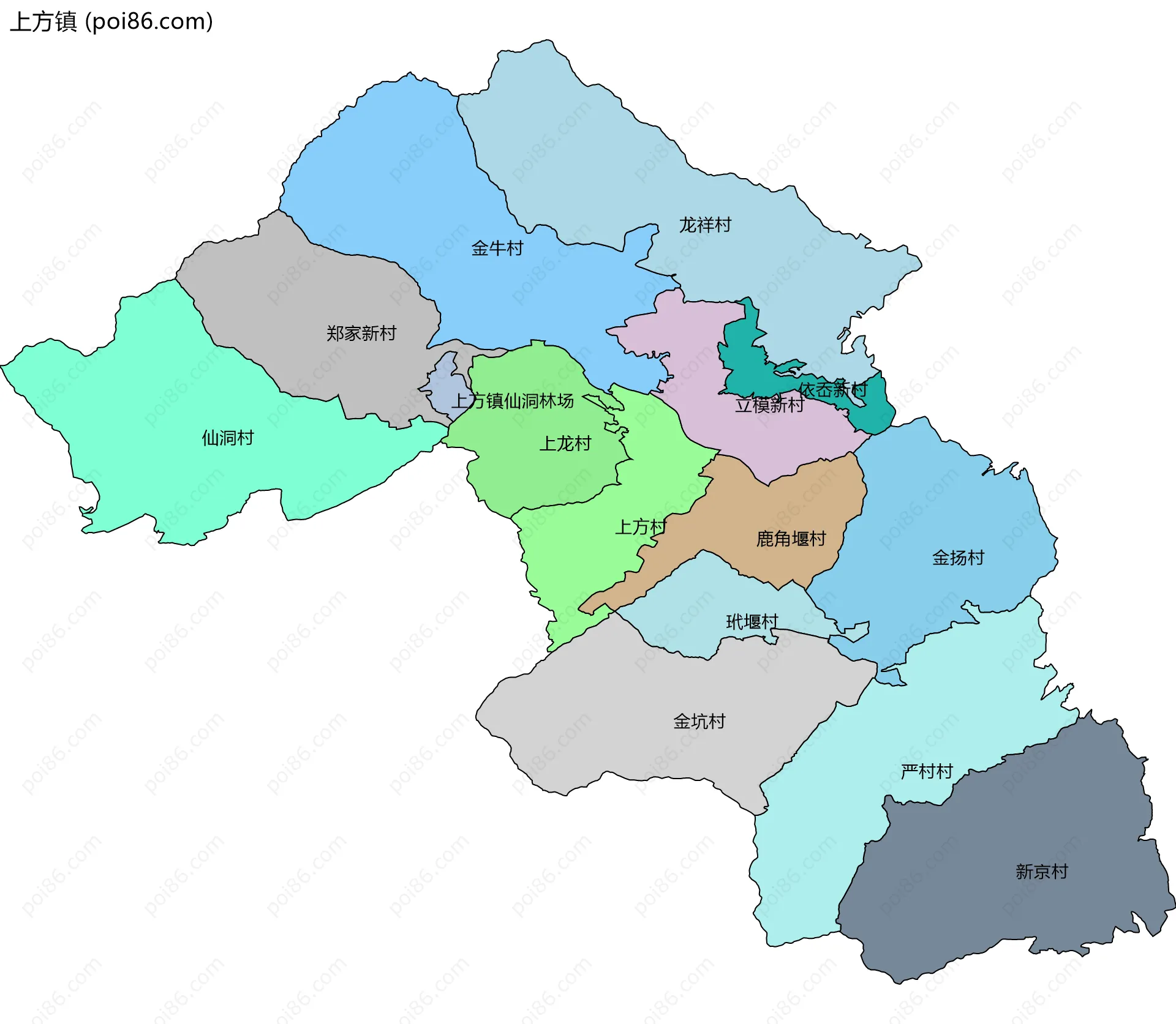 上方镇边界地图(五级行政区划)