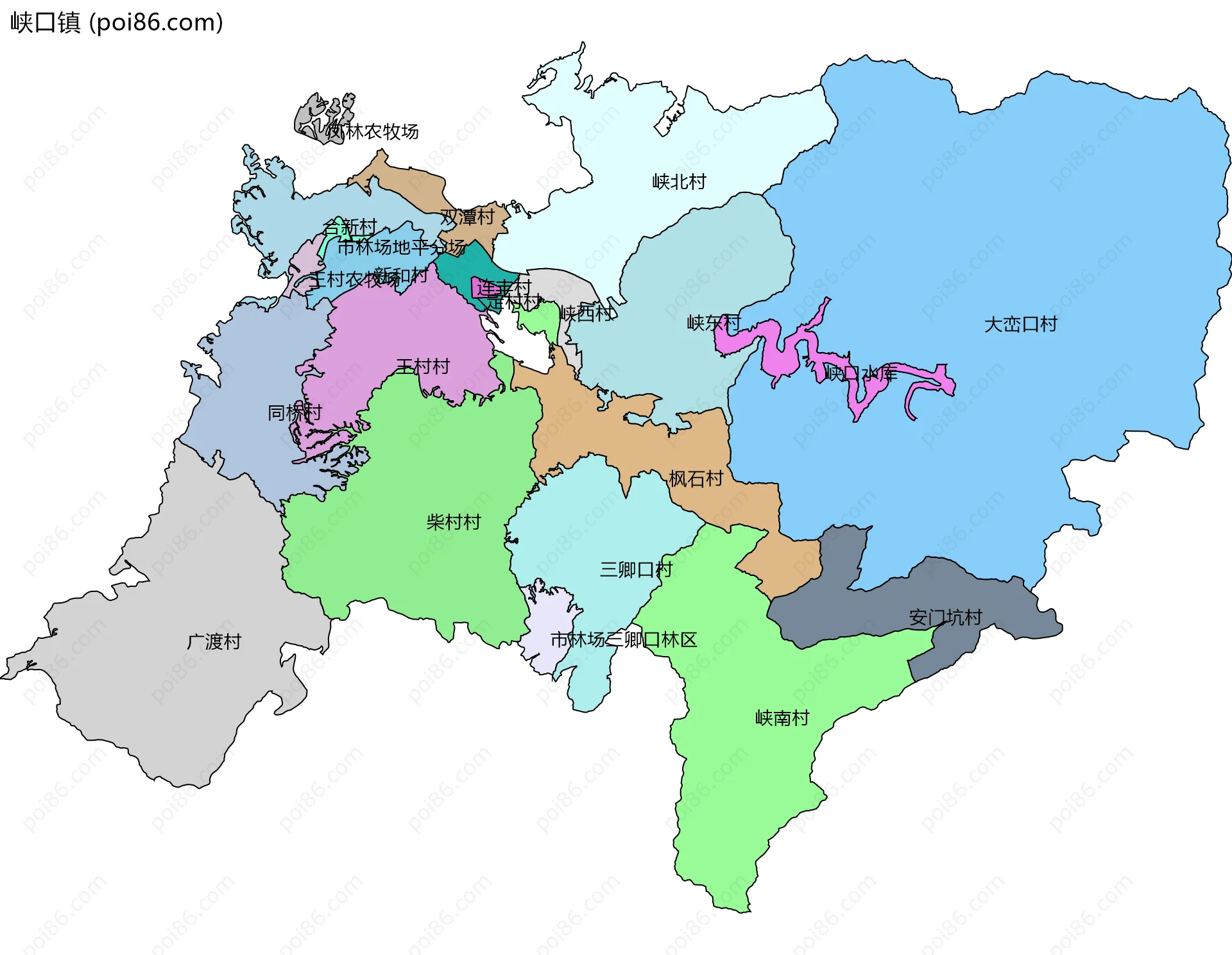 峡口镇边界地图(五级行政区划)