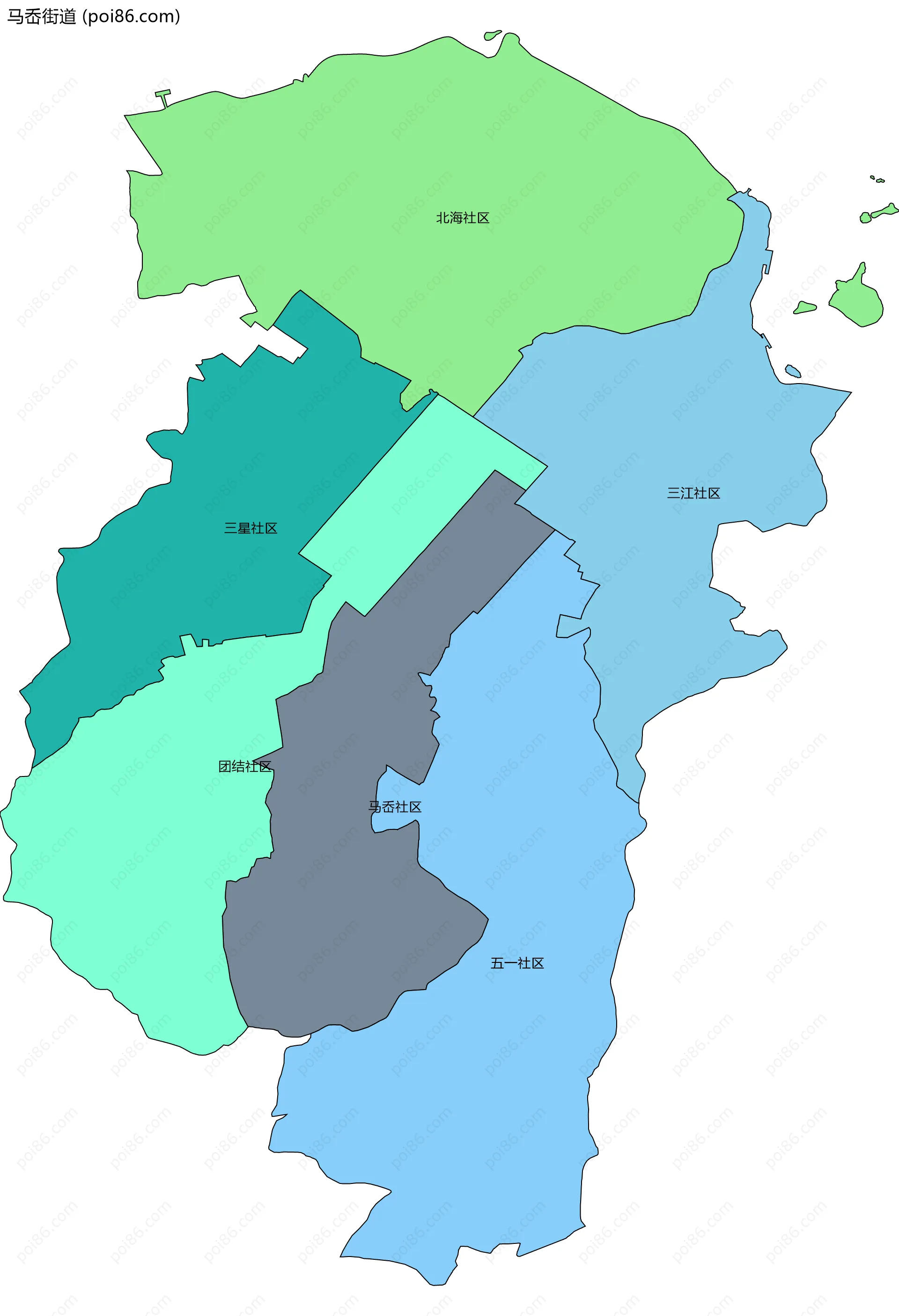 马岙街道边界地图(五级行政区划)