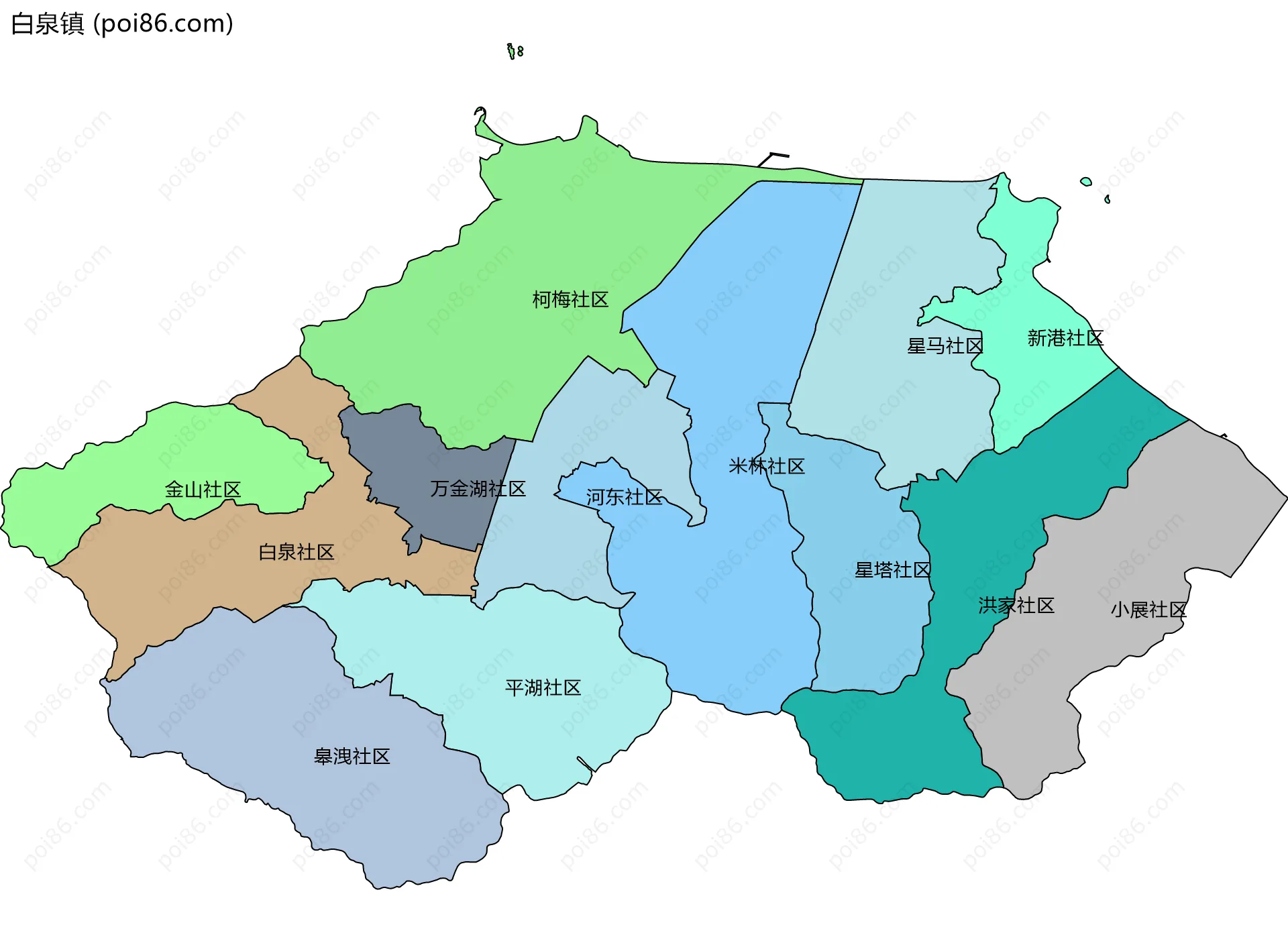 白泉镇边界地图(五级行政区划)