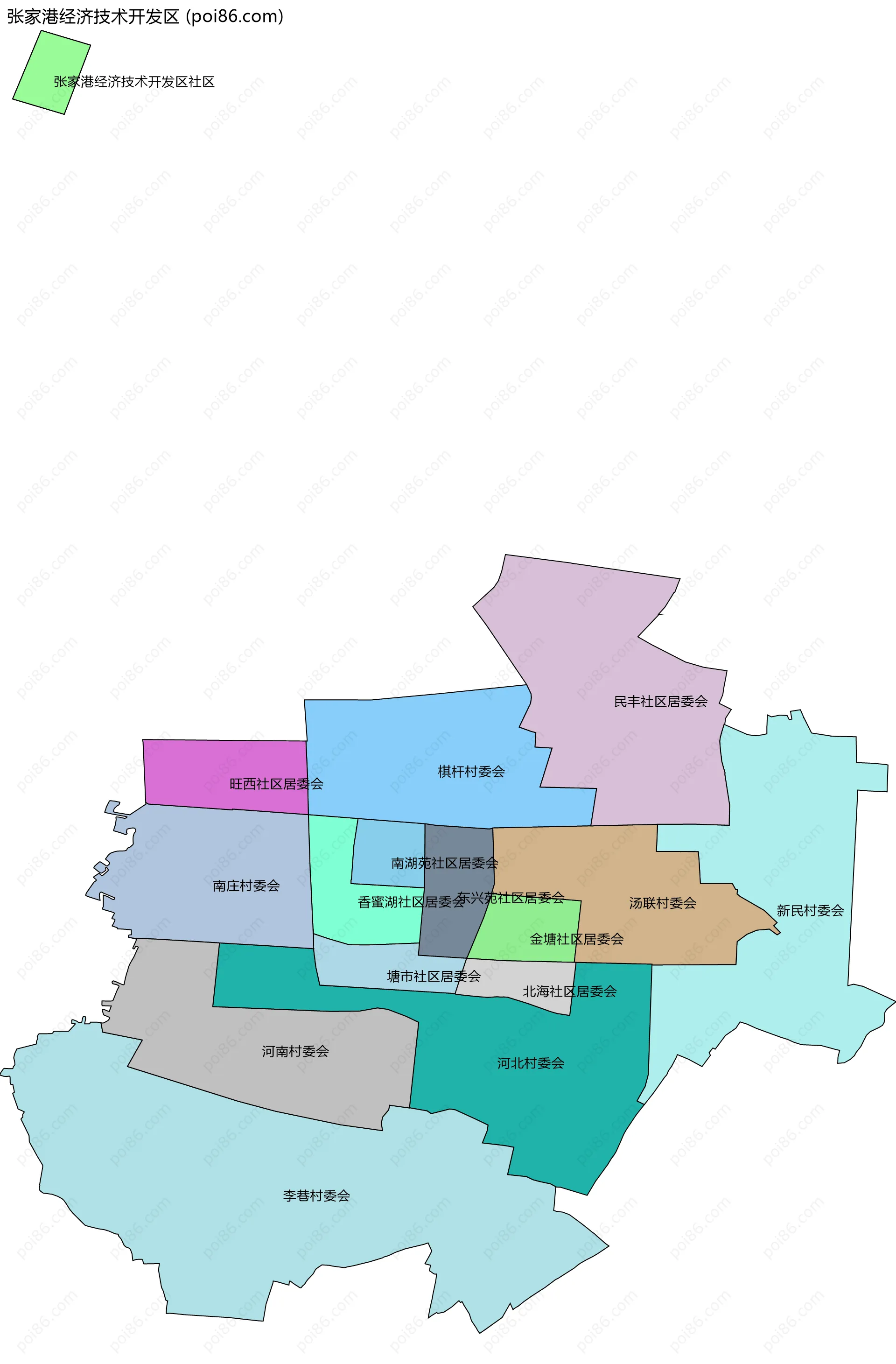 张家港经济技术开发区边界地图(五级行政区划)