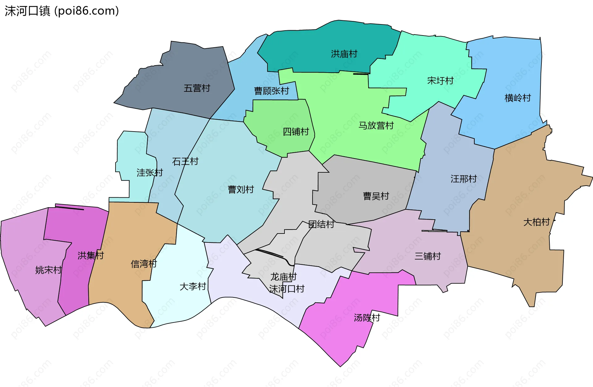沫河口镇边界地图(五级行政区划)