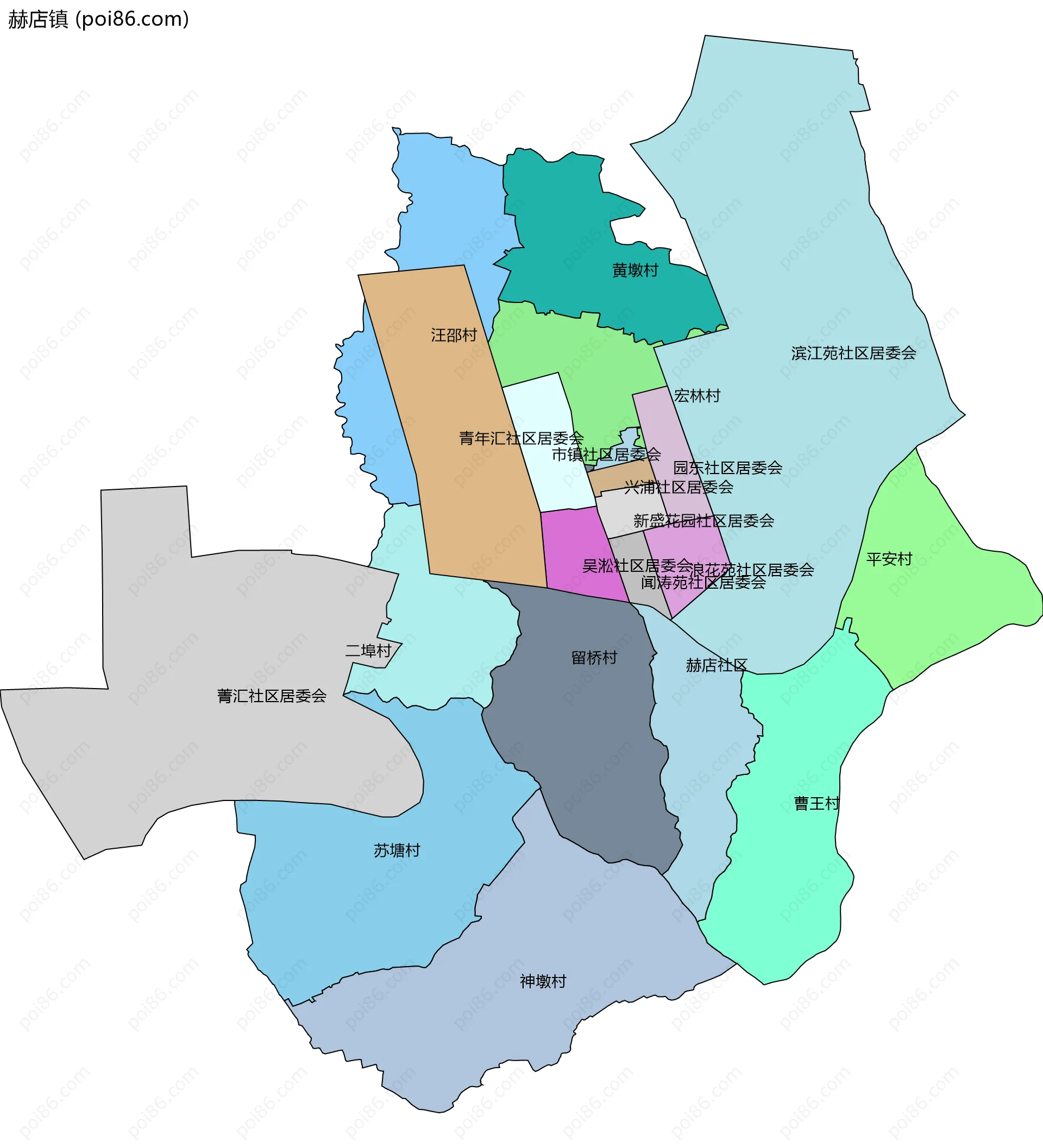 赫店镇边界地图(五级行政区划)