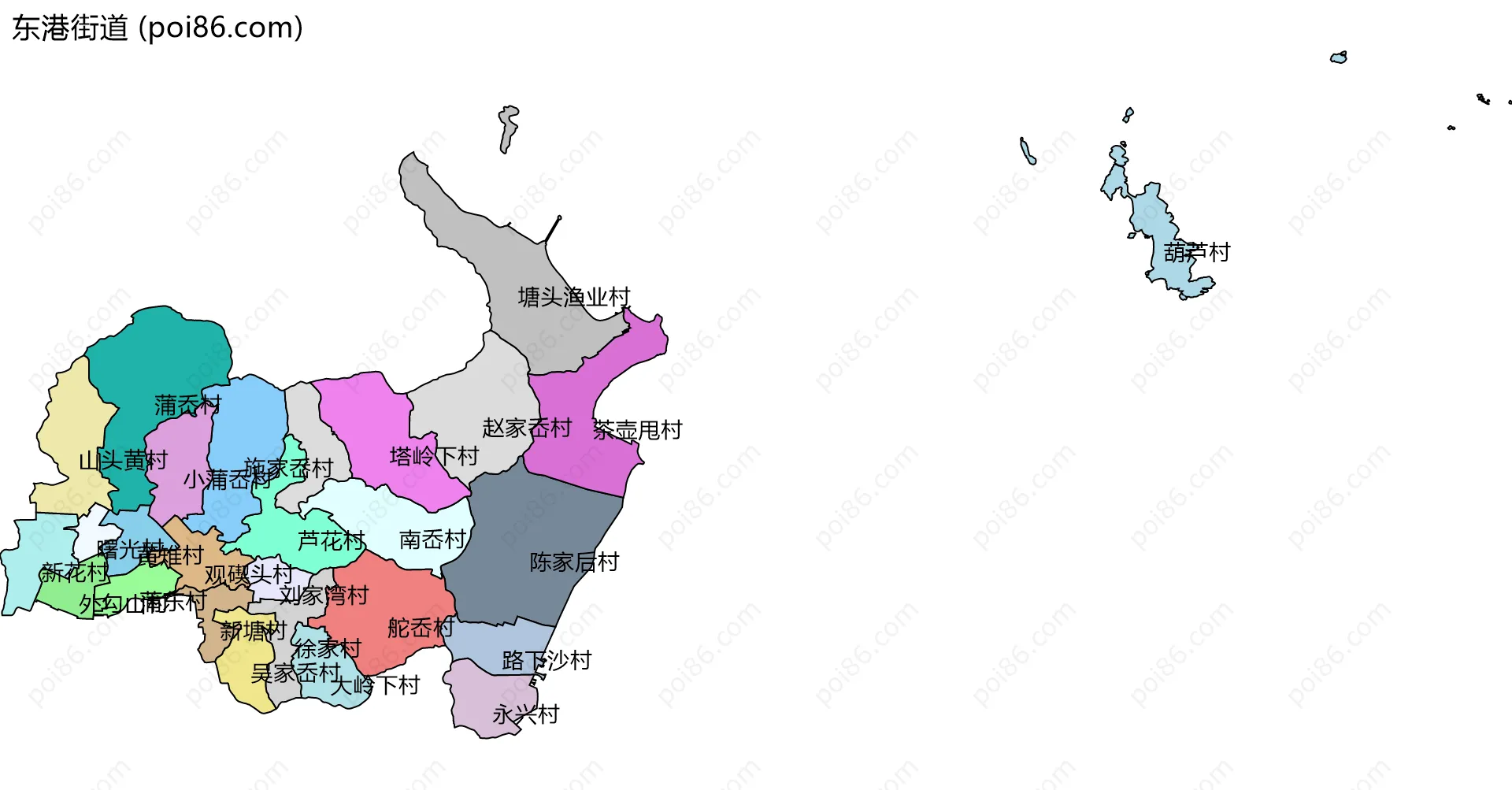 东港街道边界地图(五级行政区划)