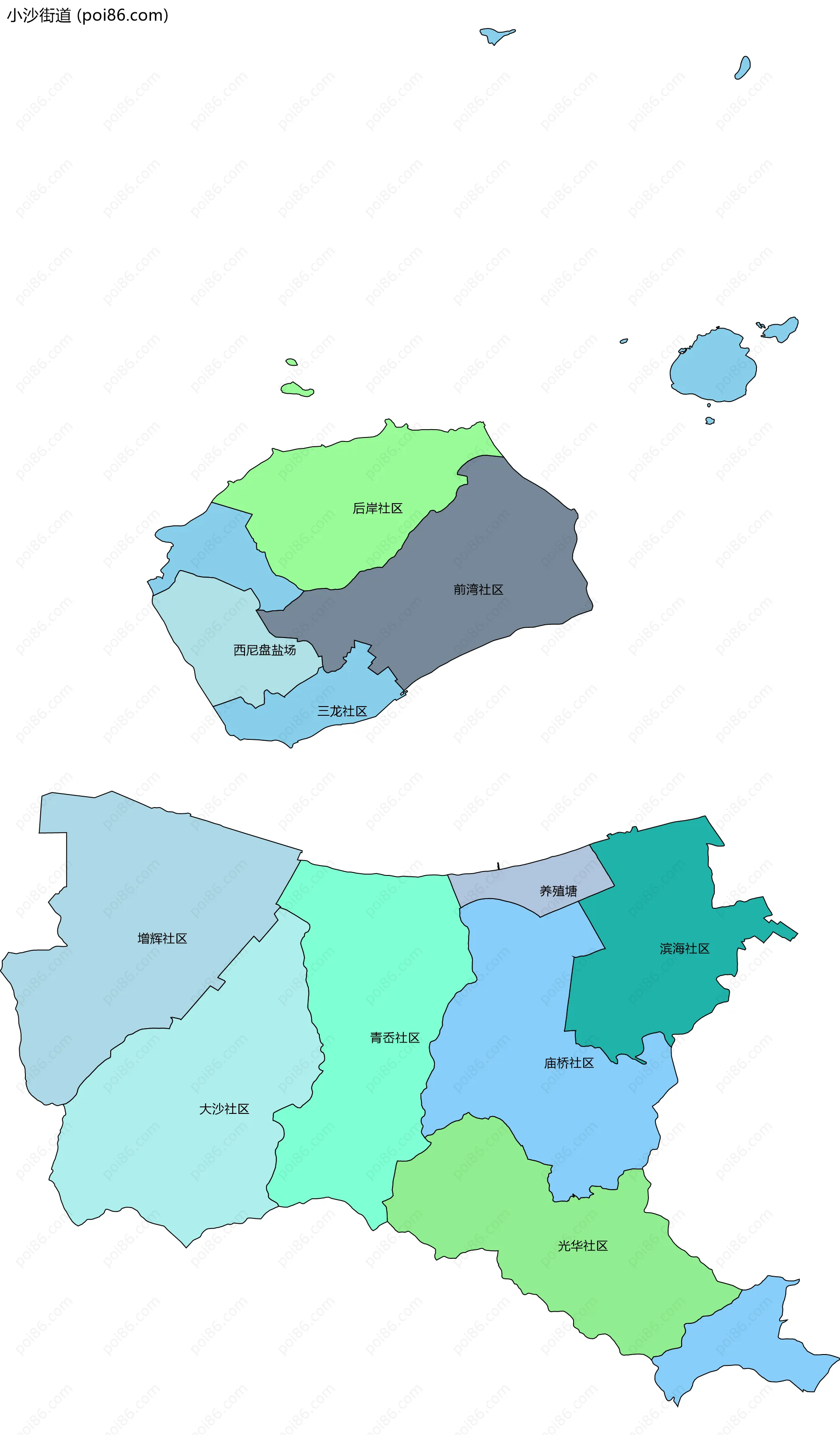 小沙街道边界地图(五级行政区划)
