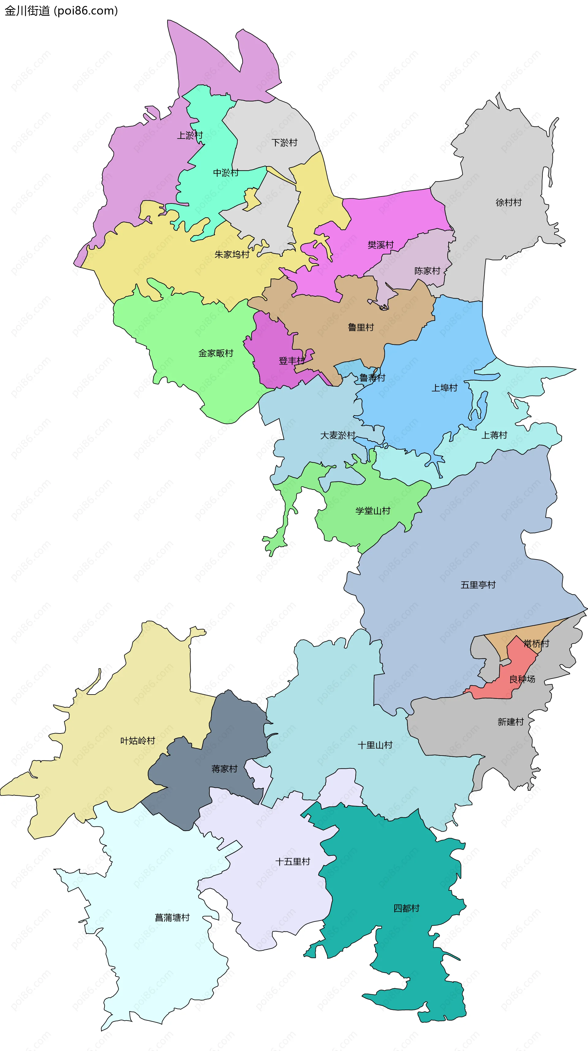 金川街道边界地图(五级行政区划)