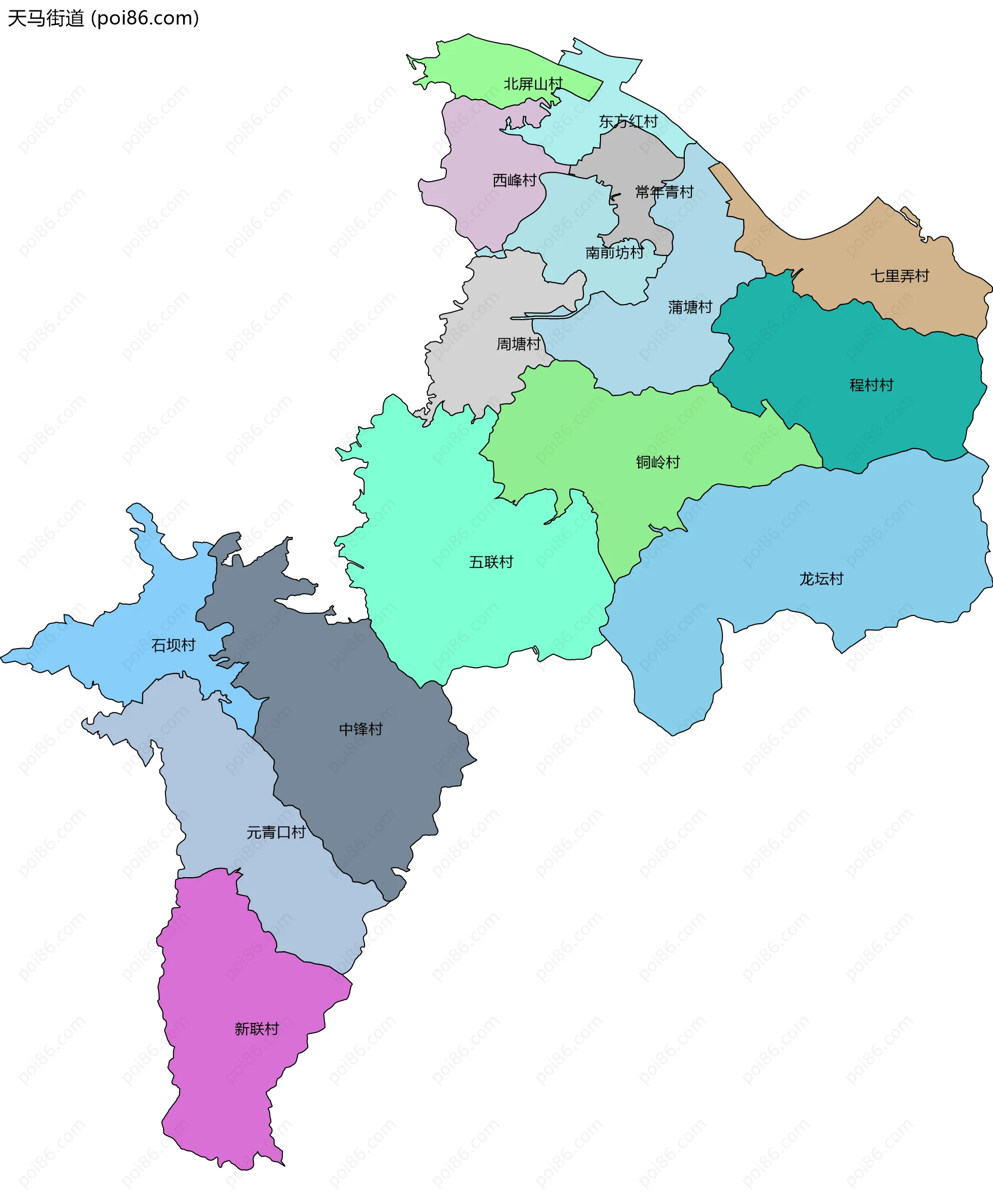 天马街道边界地图(五级行政区划)