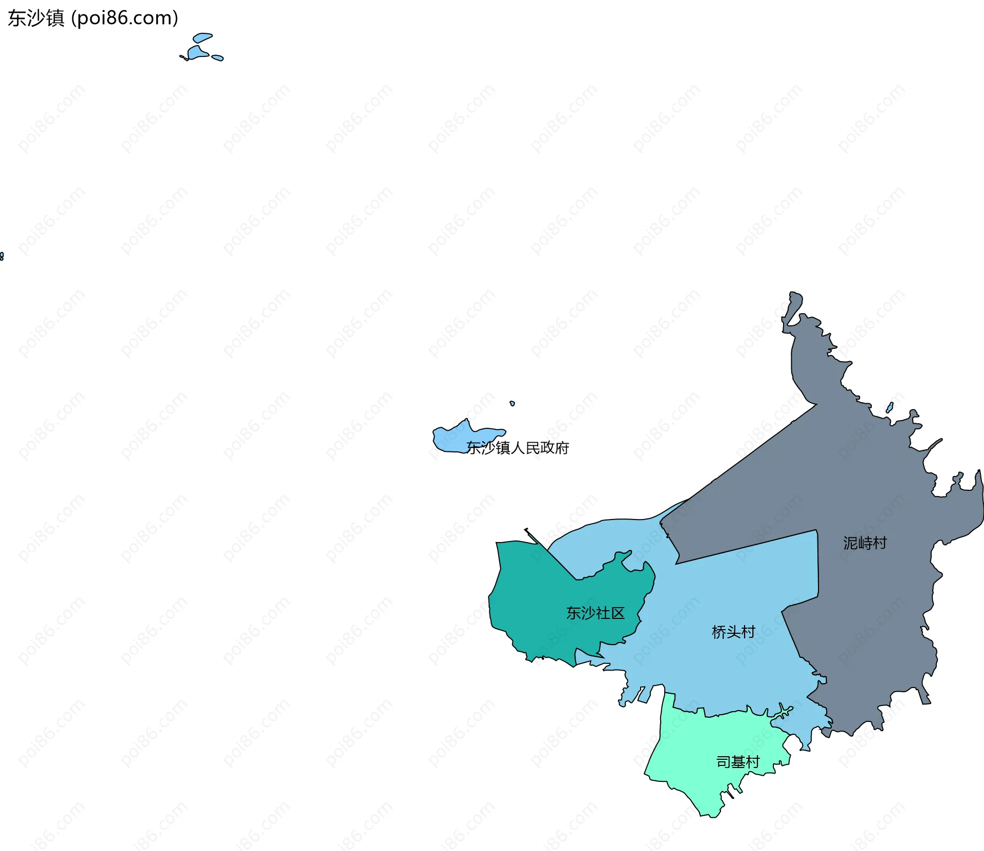 东沙镇边界地图(五级行政区划)