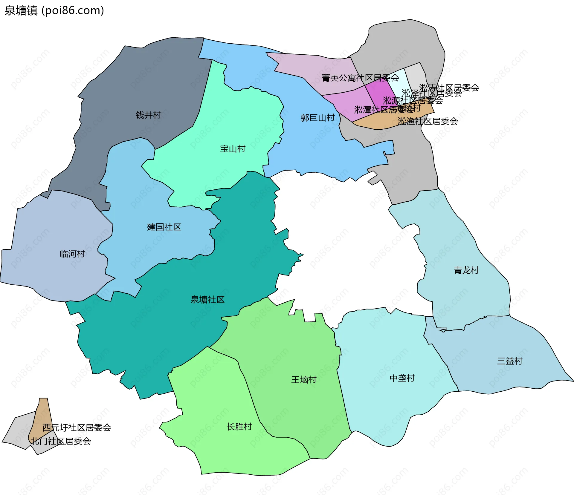泉塘镇边界地图(五级行政区划)