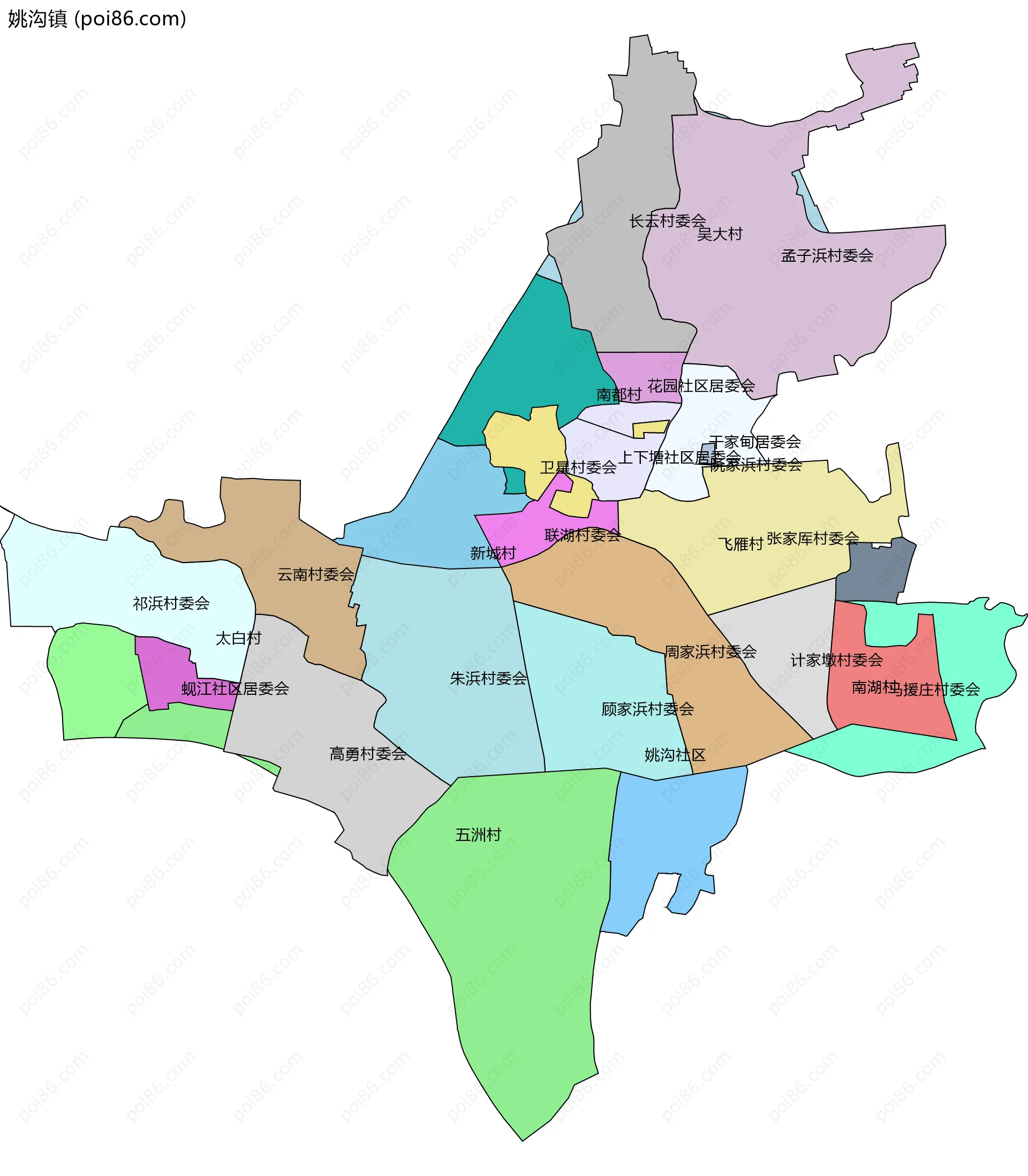姚沟镇边界地图(五级行政区划)