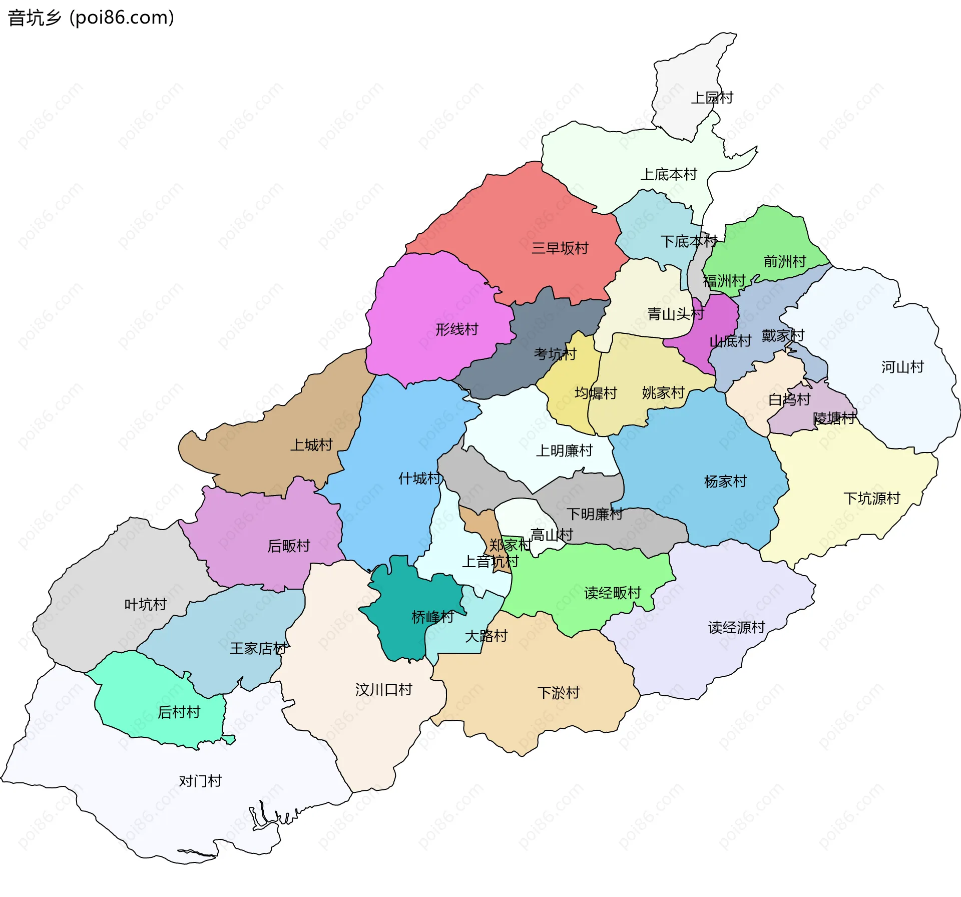 音坑乡边界地图(五级行政区划)