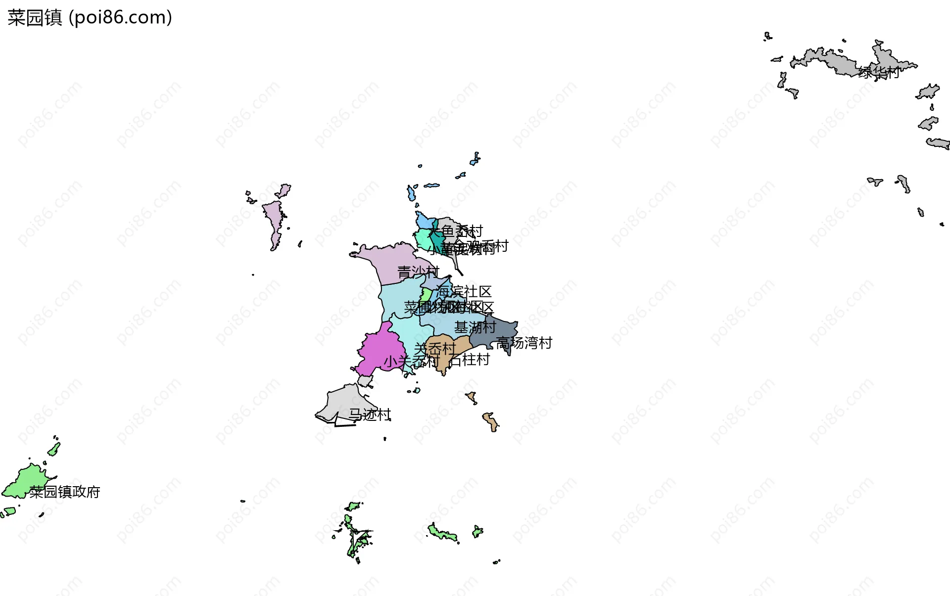 菜园镇边界地图(五级行政区划)