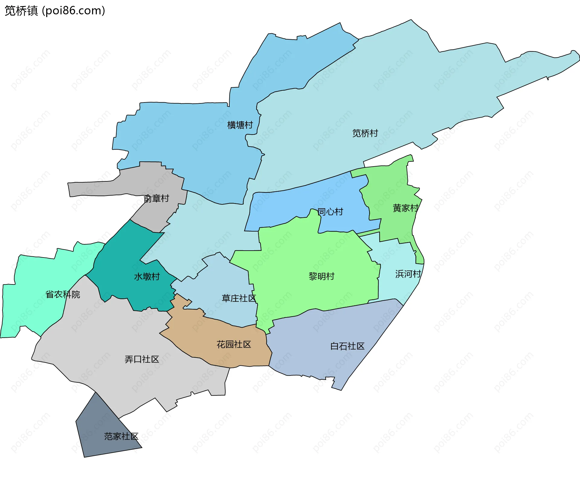 笕桥镇边界地图(五级行政区划)