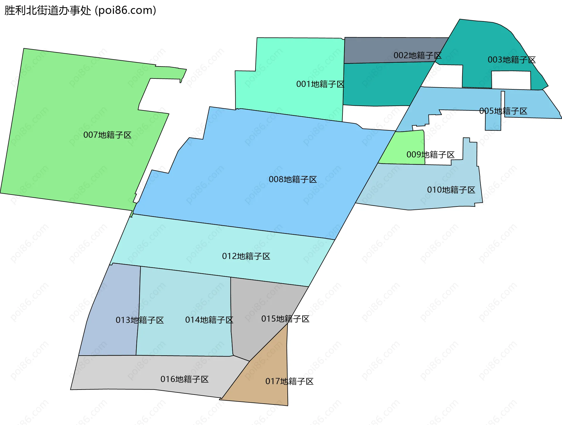 胜利北街道办事处边界地图(五级行政区划)