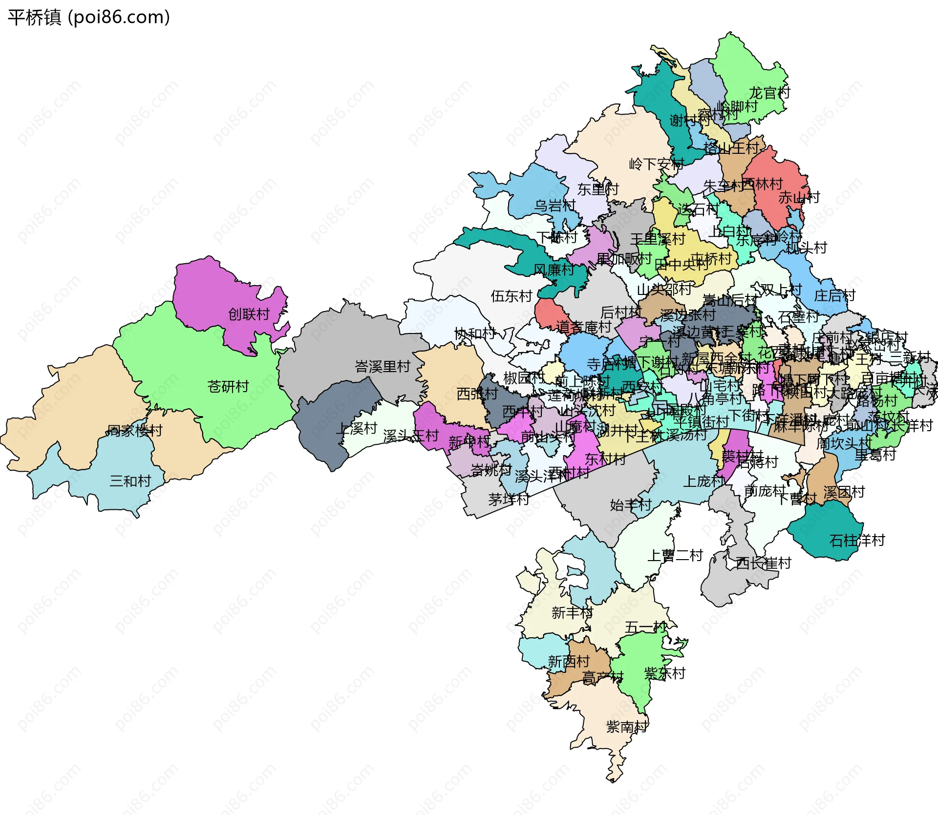 平桥镇边界地图(五级行政区划)