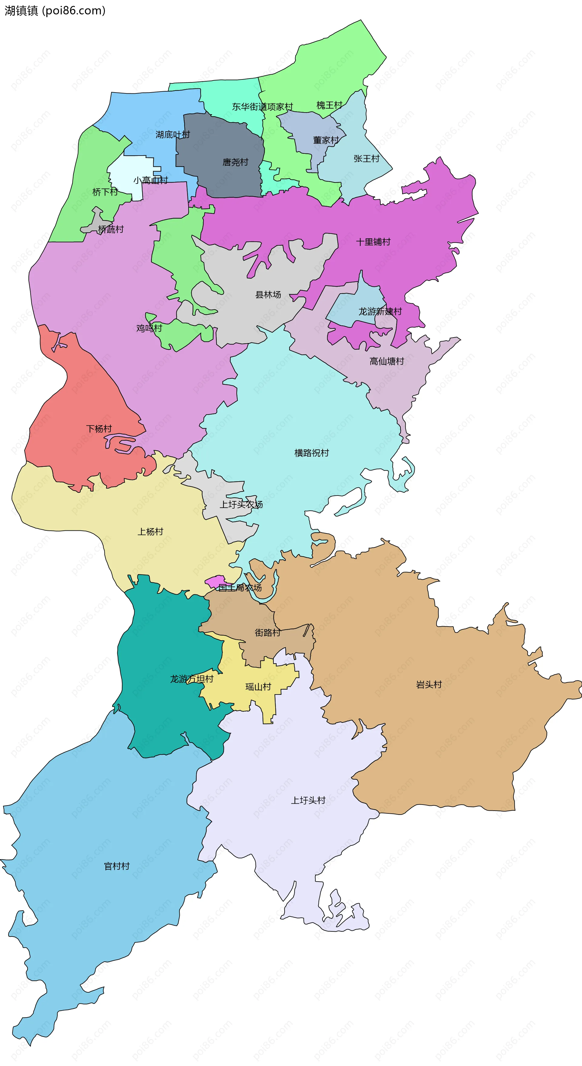 湖镇镇边界地图(五级行政区划)