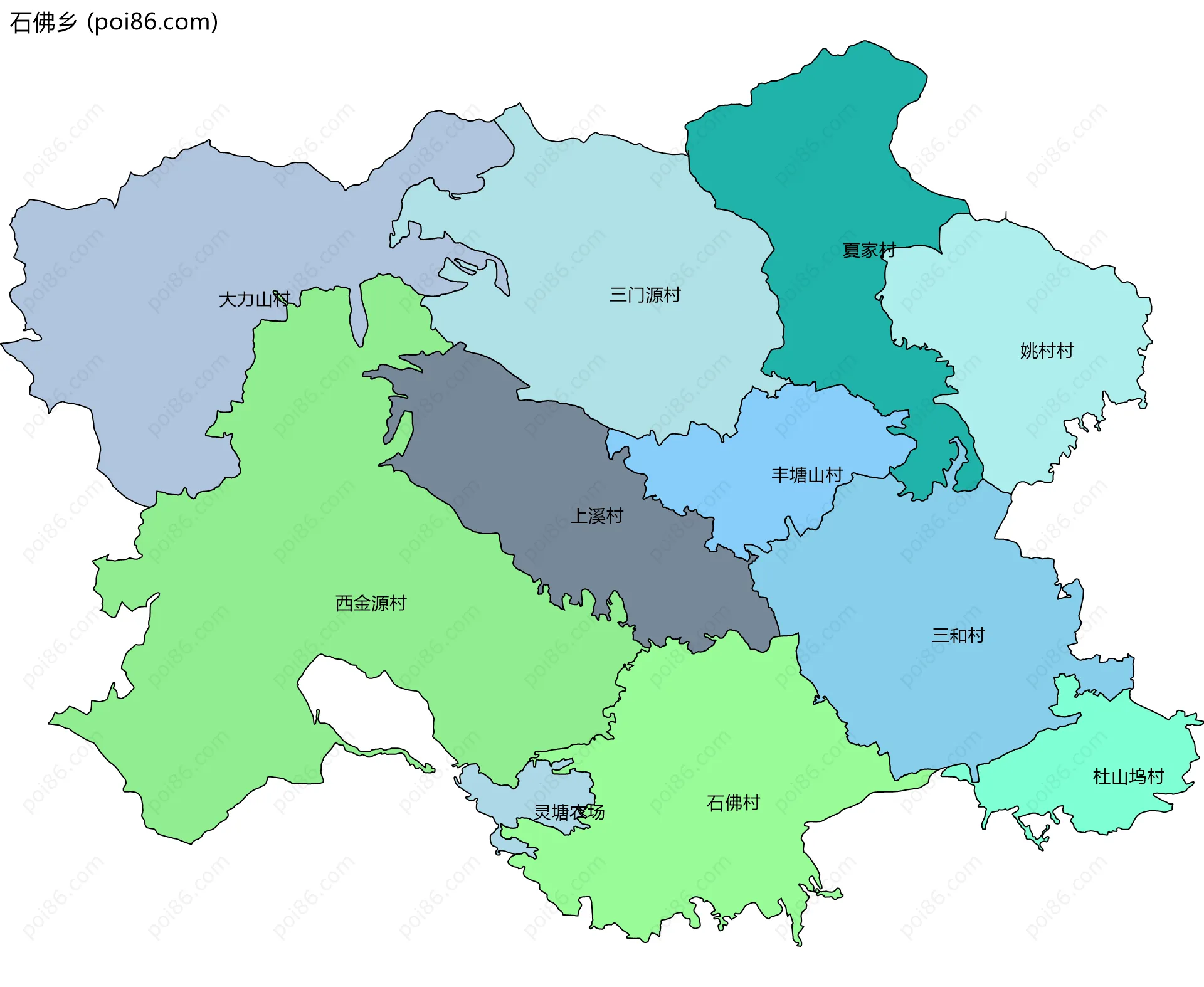 石佛乡边界地图(五级行政区划)