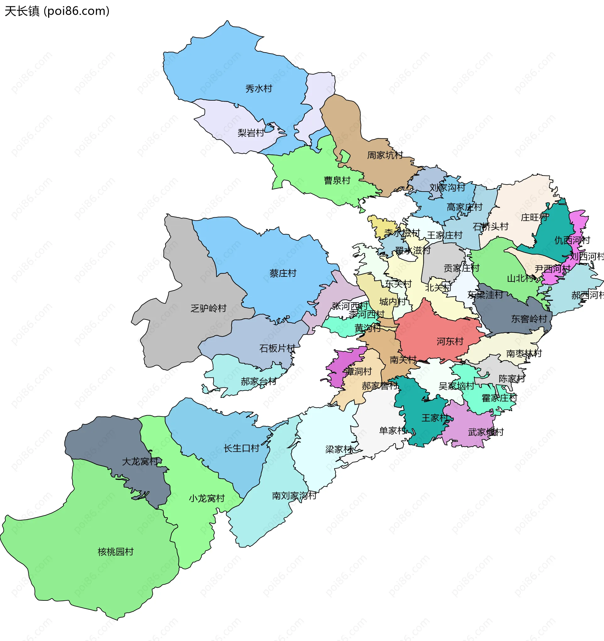 天长镇边界地图(五级行政区划)
