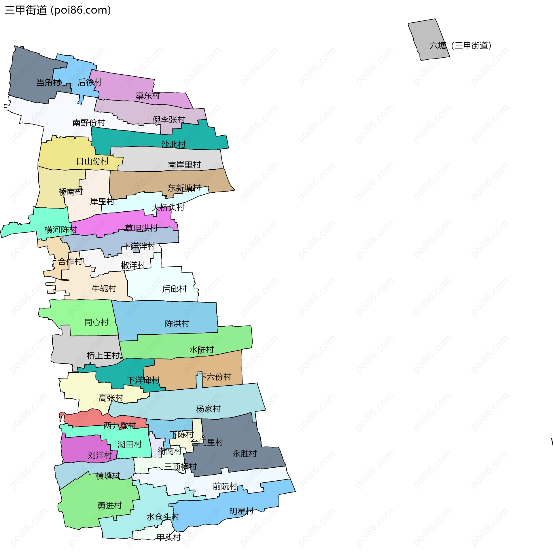 三甲街道边界地图(五级行政区划)