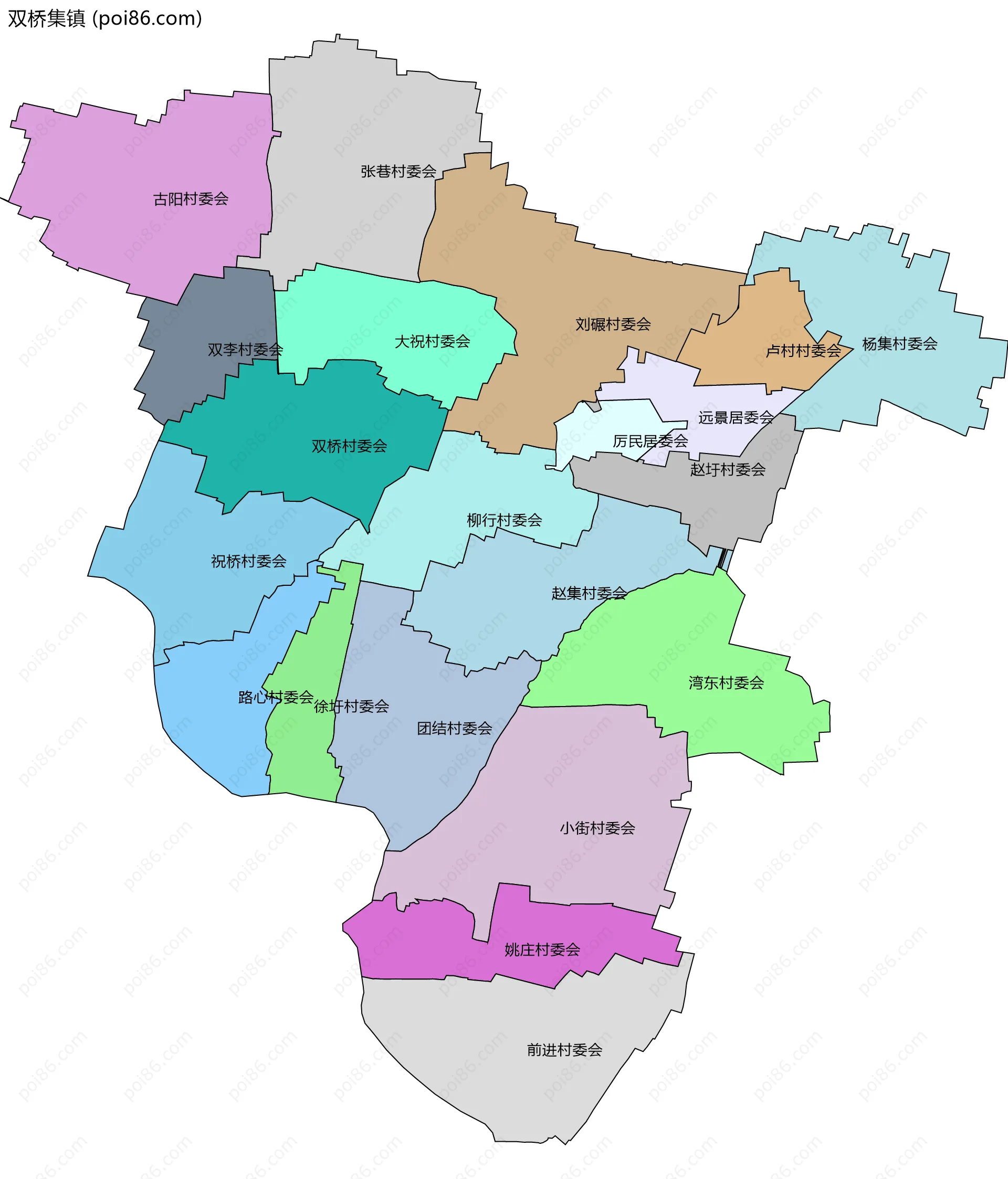 双桥集镇边界地图(五级行政区划)