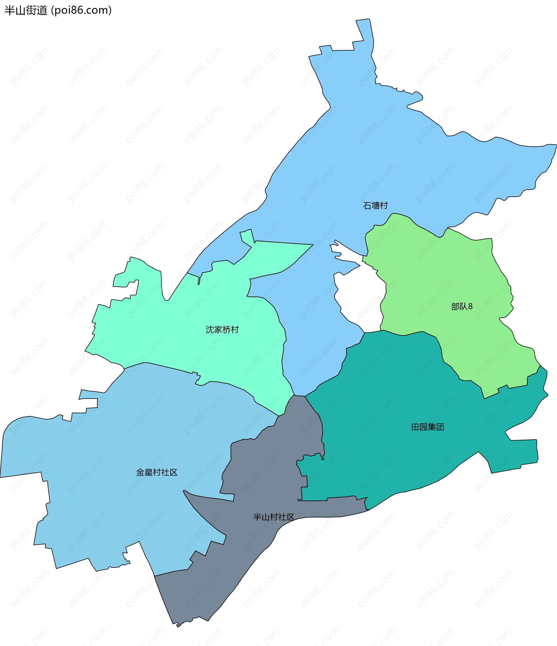 半山街道边界地图(五级行政区划)
