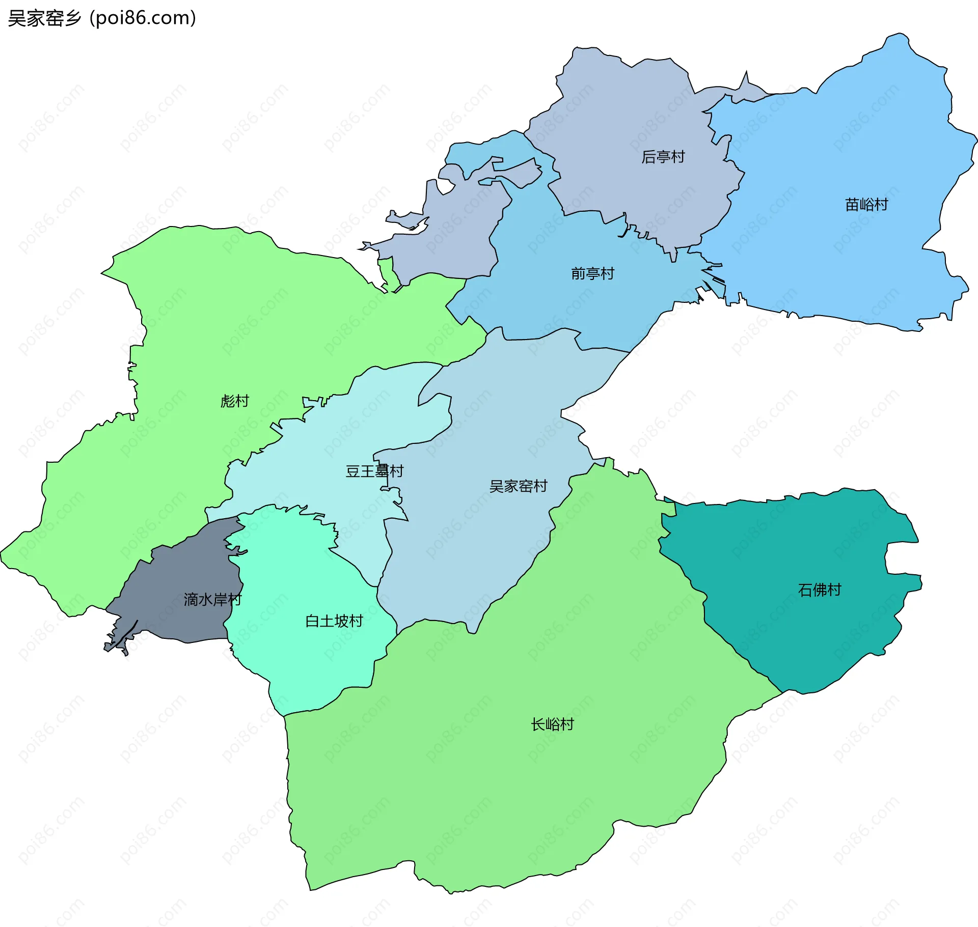 吴家窑乡边界地图(五级行政区划)