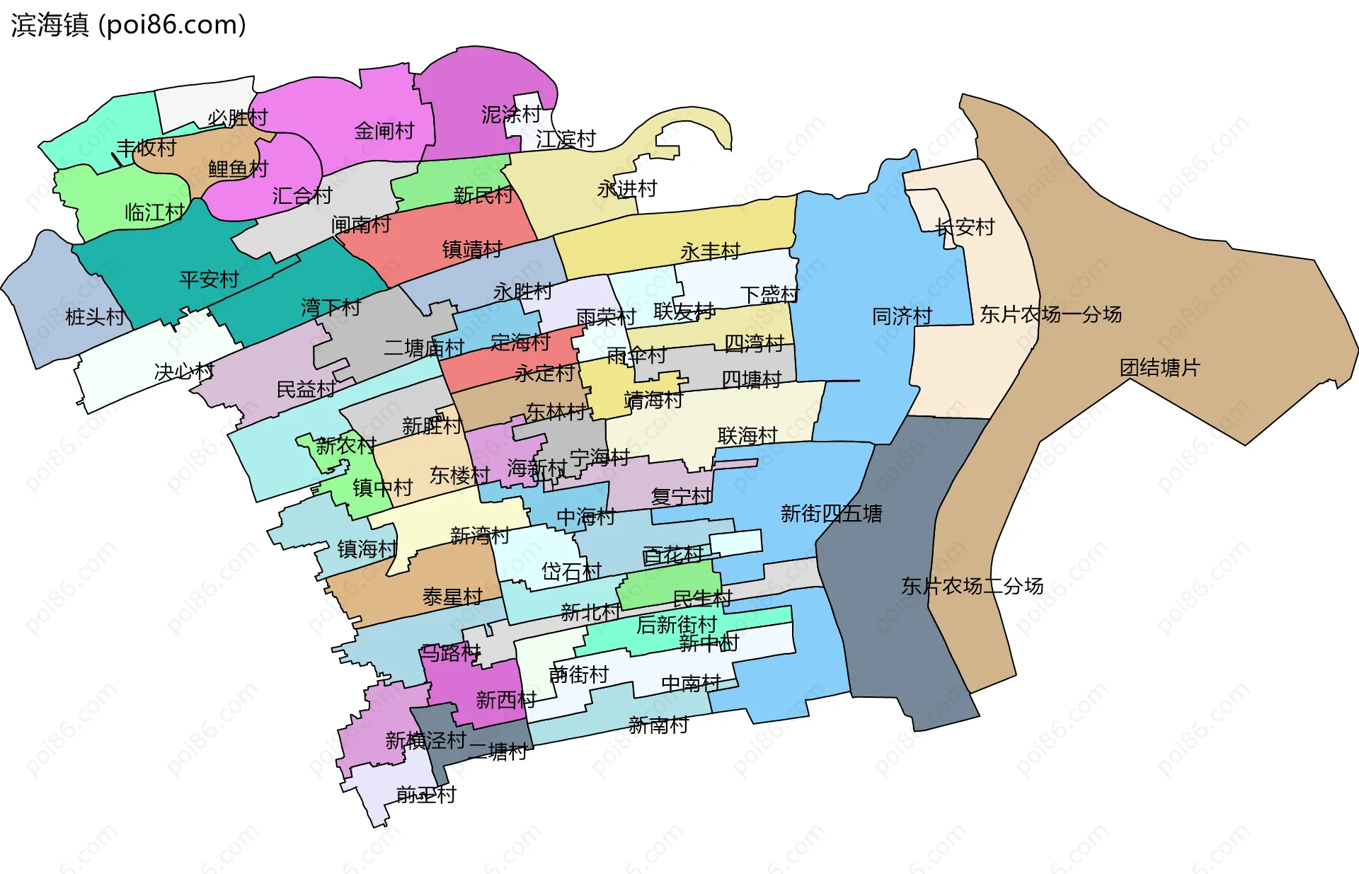 滨海镇边界地图(五级行政区划)