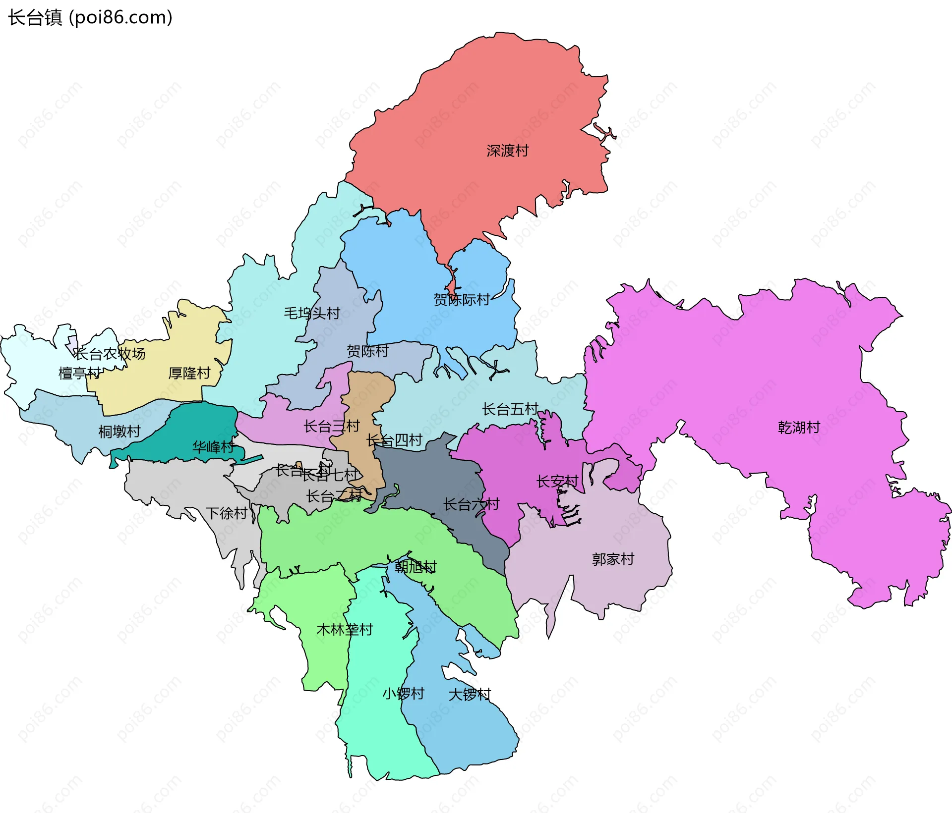 长台镇边界地图(五级行政区划)