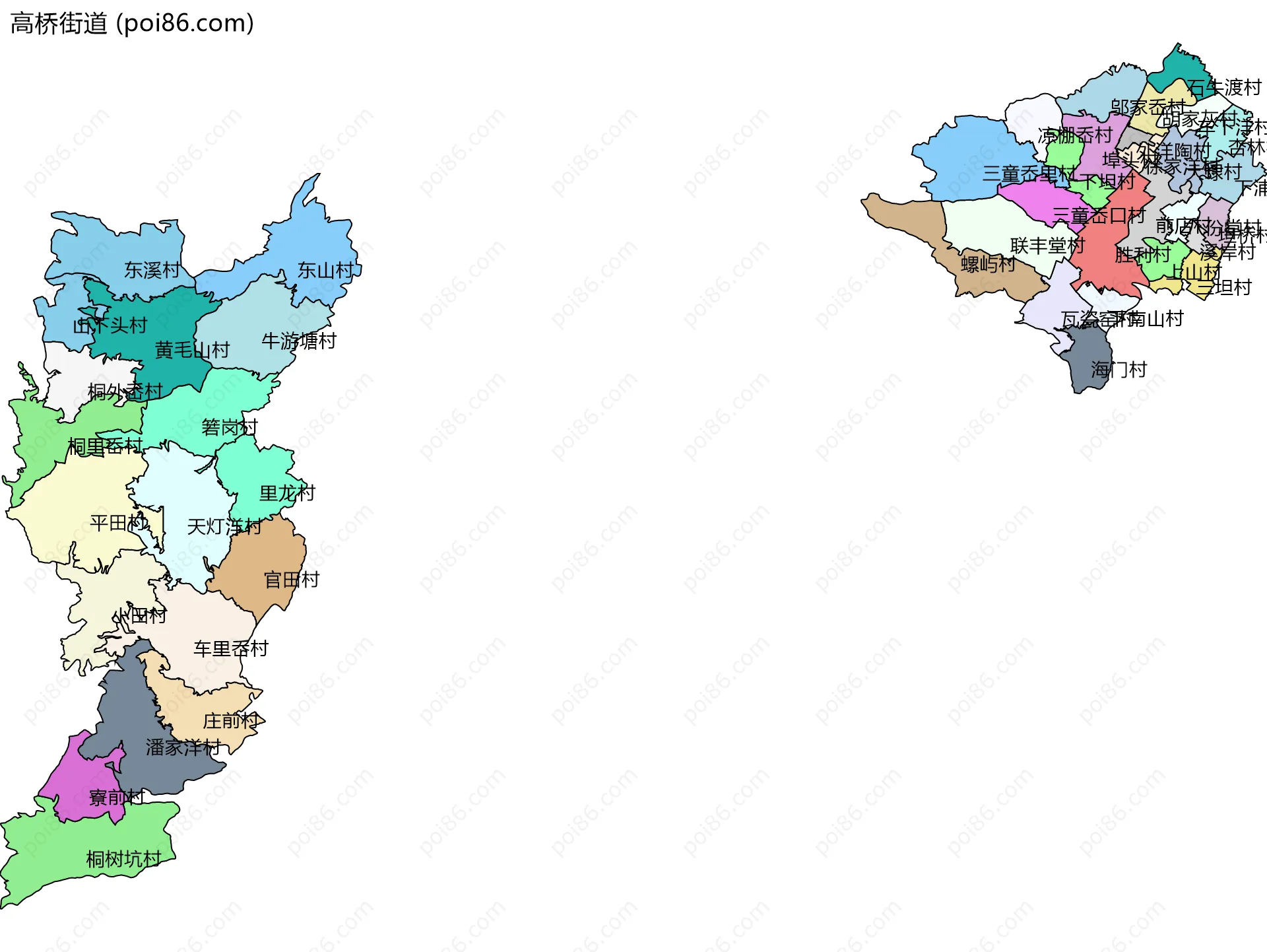 高桥街道边界地图(五级行政区划)