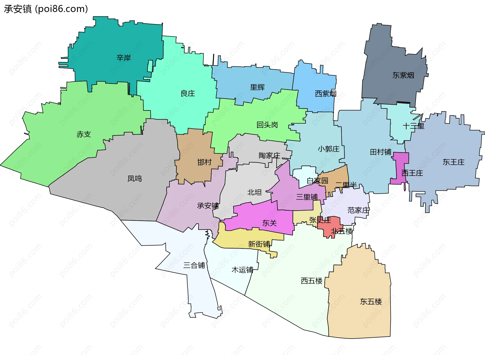 承安镇边界地图(五级行政区划)