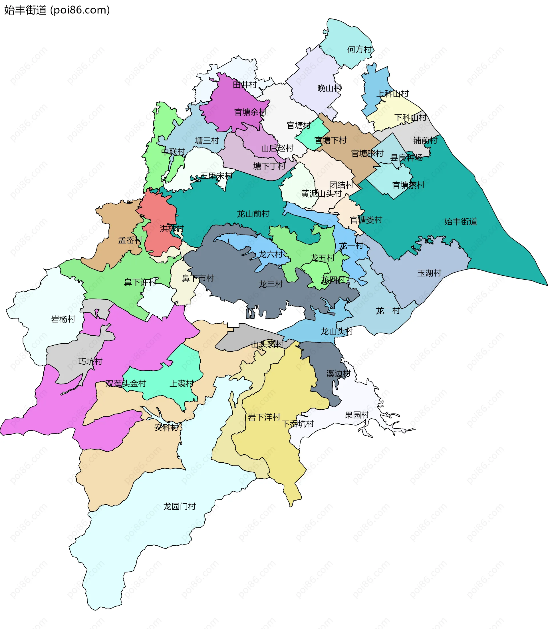 始丰街道边界地图(五级行政区划)