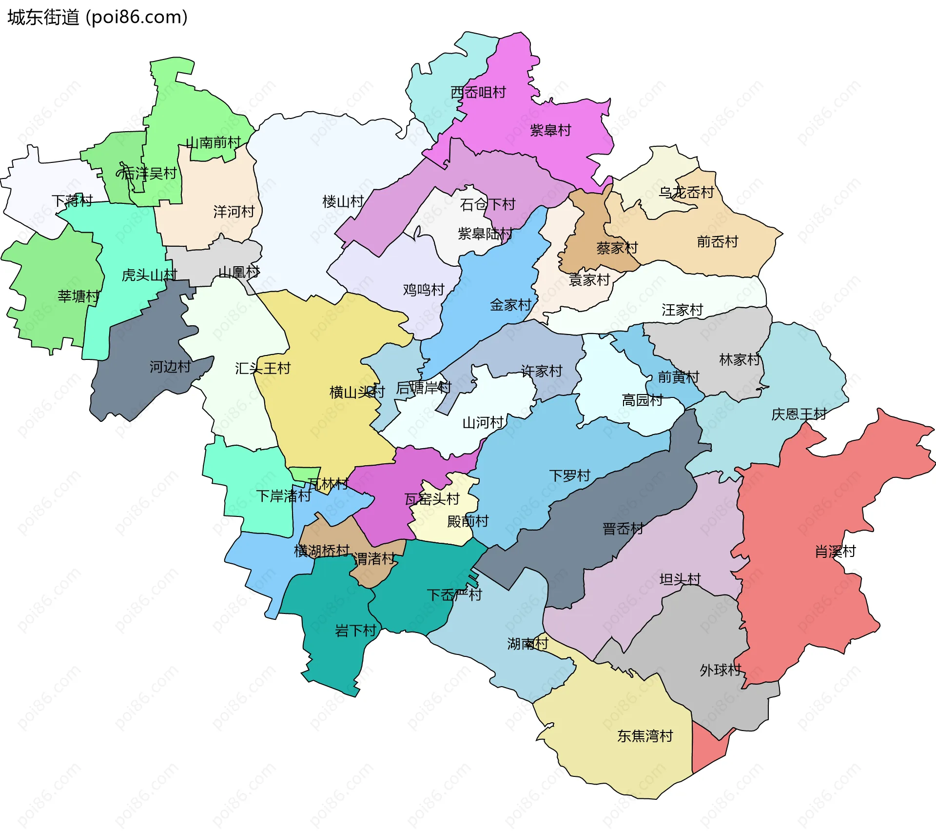 城东街道边界地图(五级行政区划)