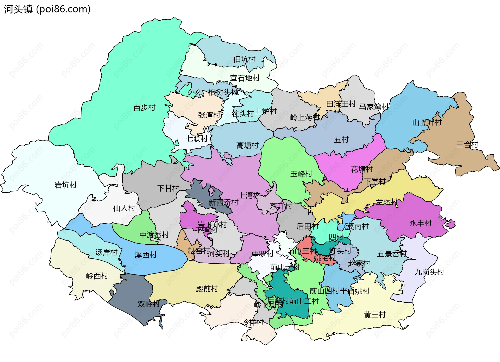 河头镇边界地图(五级行政区划)