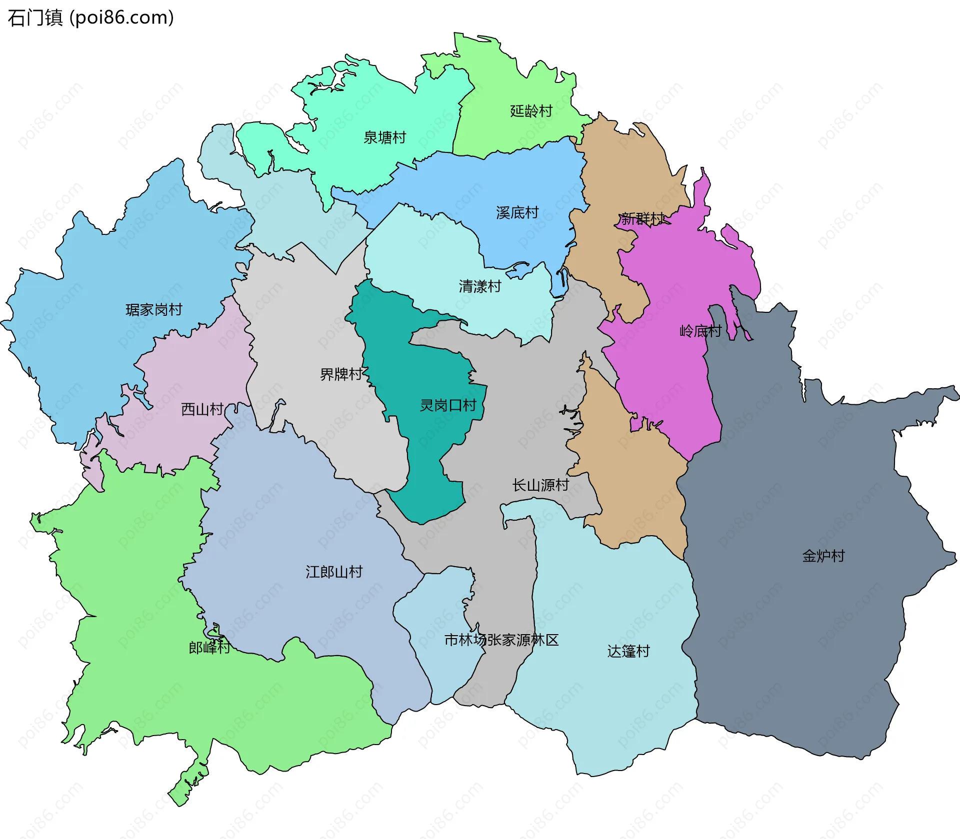 石门镇边界地图(五级行政区划)