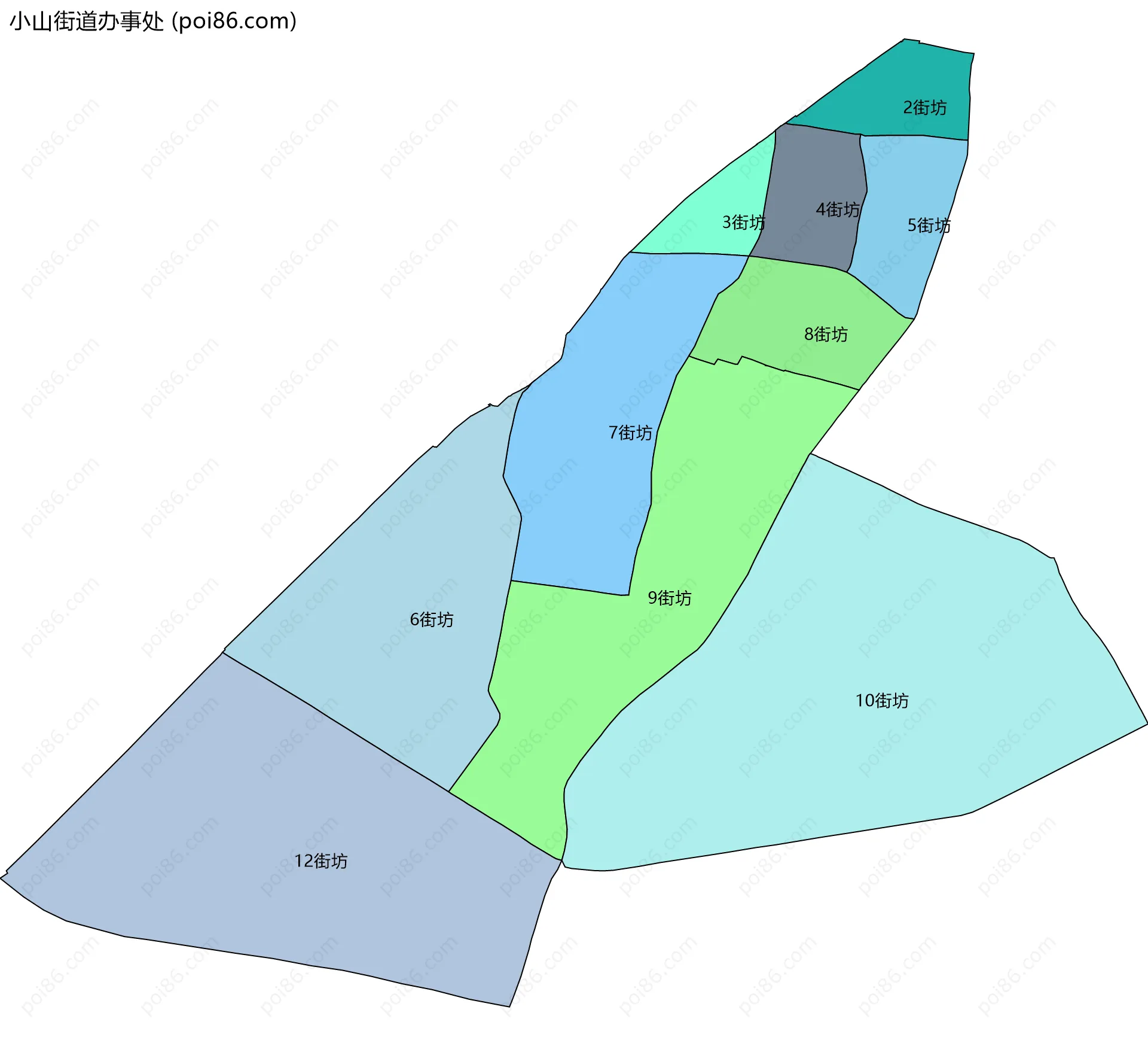 小山街道办事处边界地图(五级行政区划)
