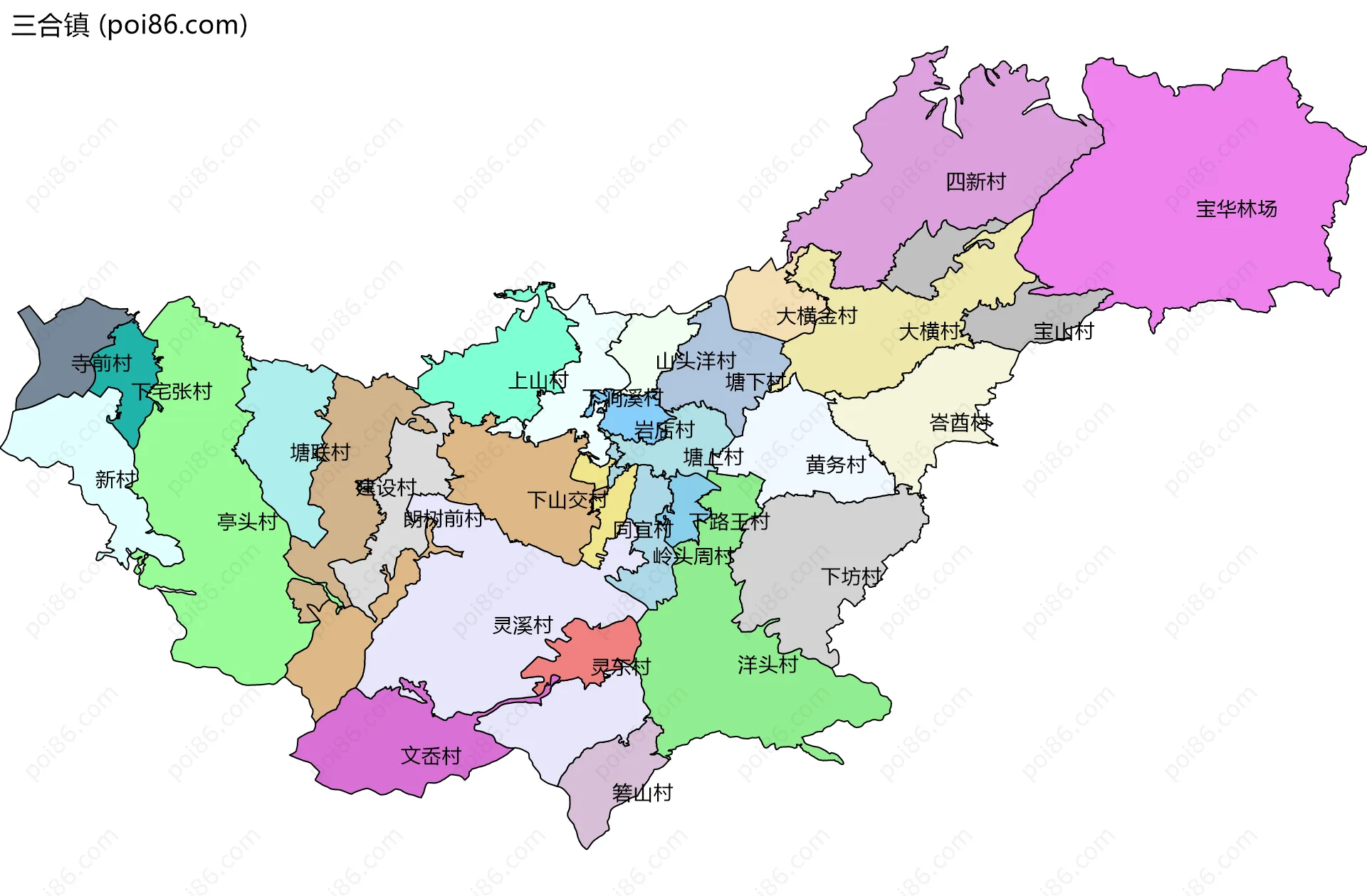 三合镇边界地图(五级行政区划)