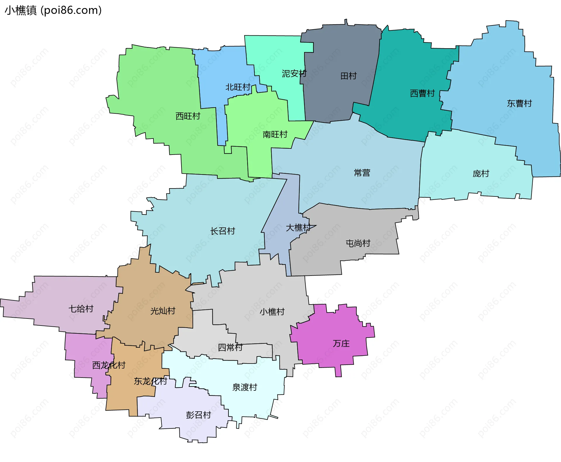 小樵镇边界地图(五级行政区划)