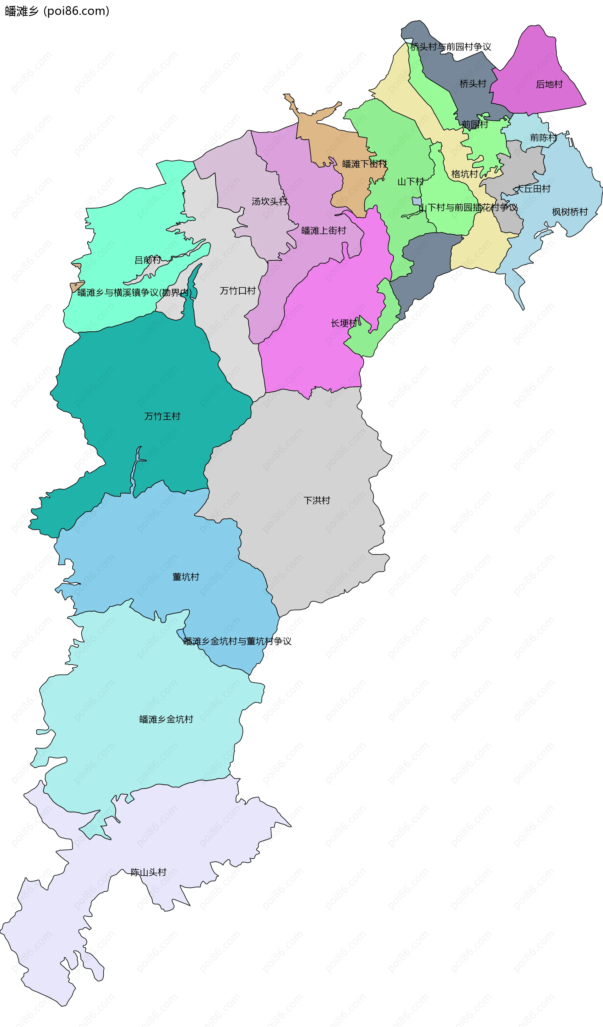 皤滩乡边界地图(五级行政区划)