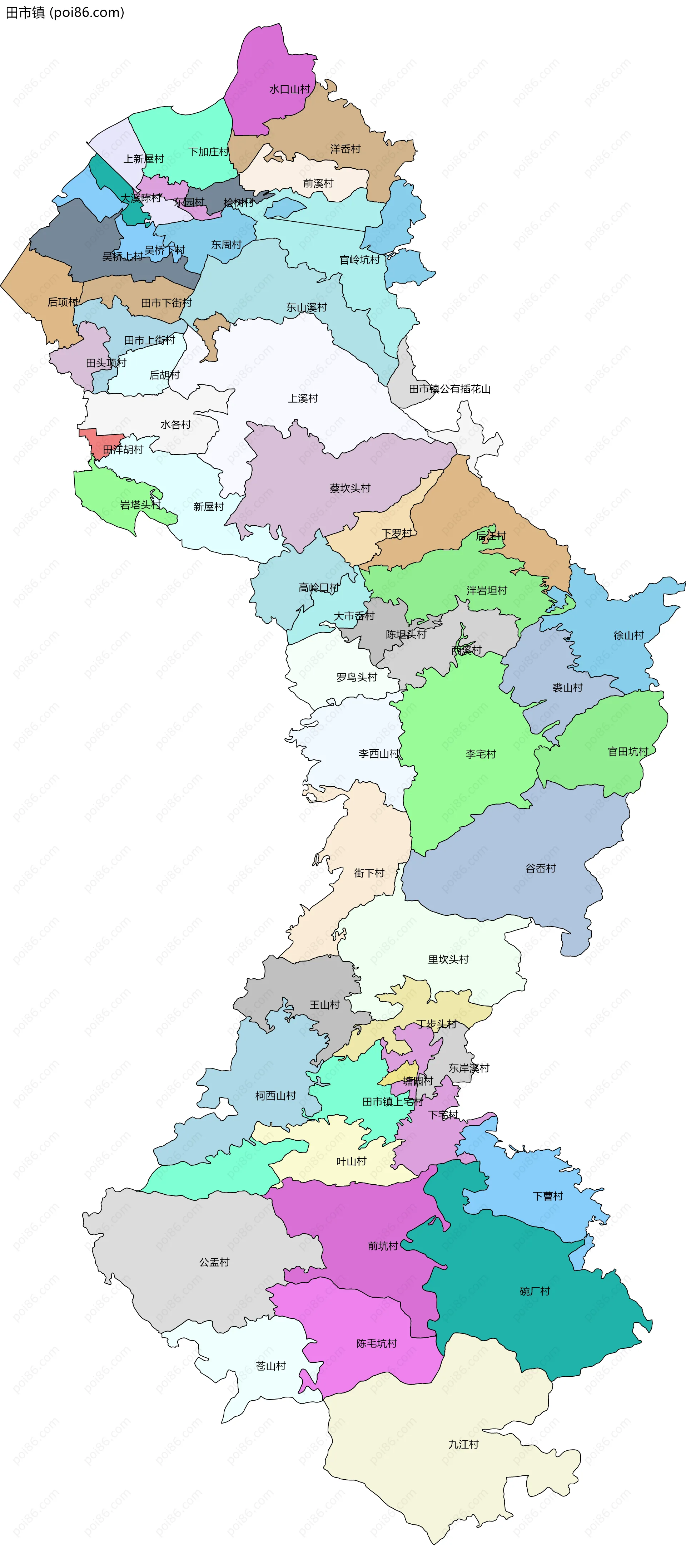 田市镇边界地图(五级行政区划)