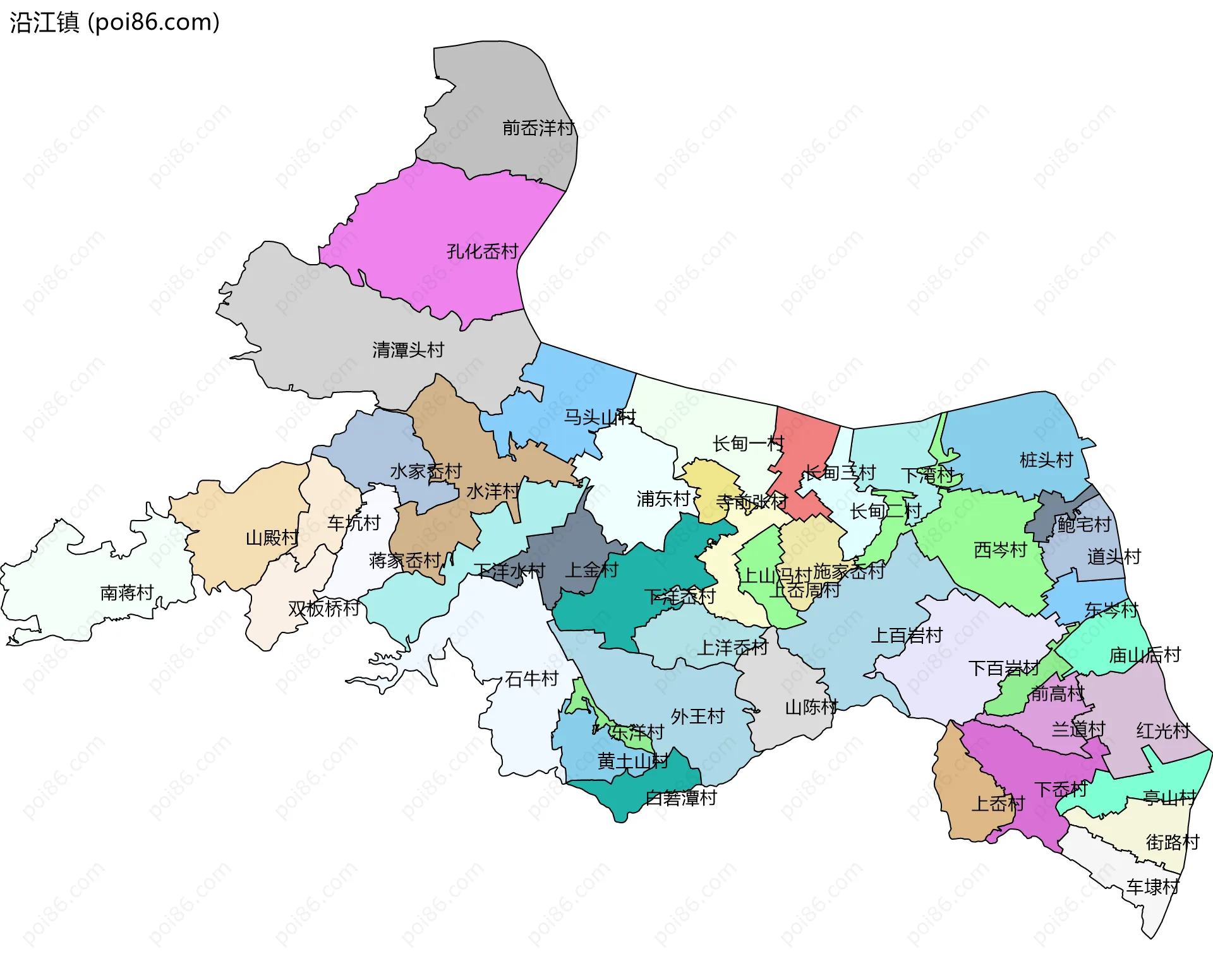 沿江镇边界地图(五级行政区划)
