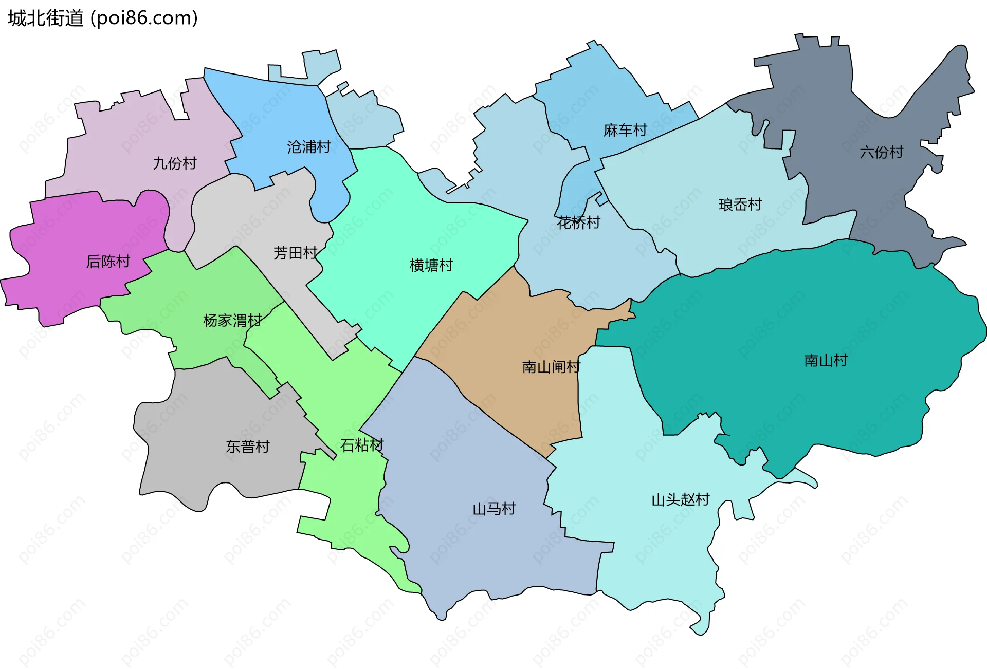 城北街道边界地图(五级行政区划)